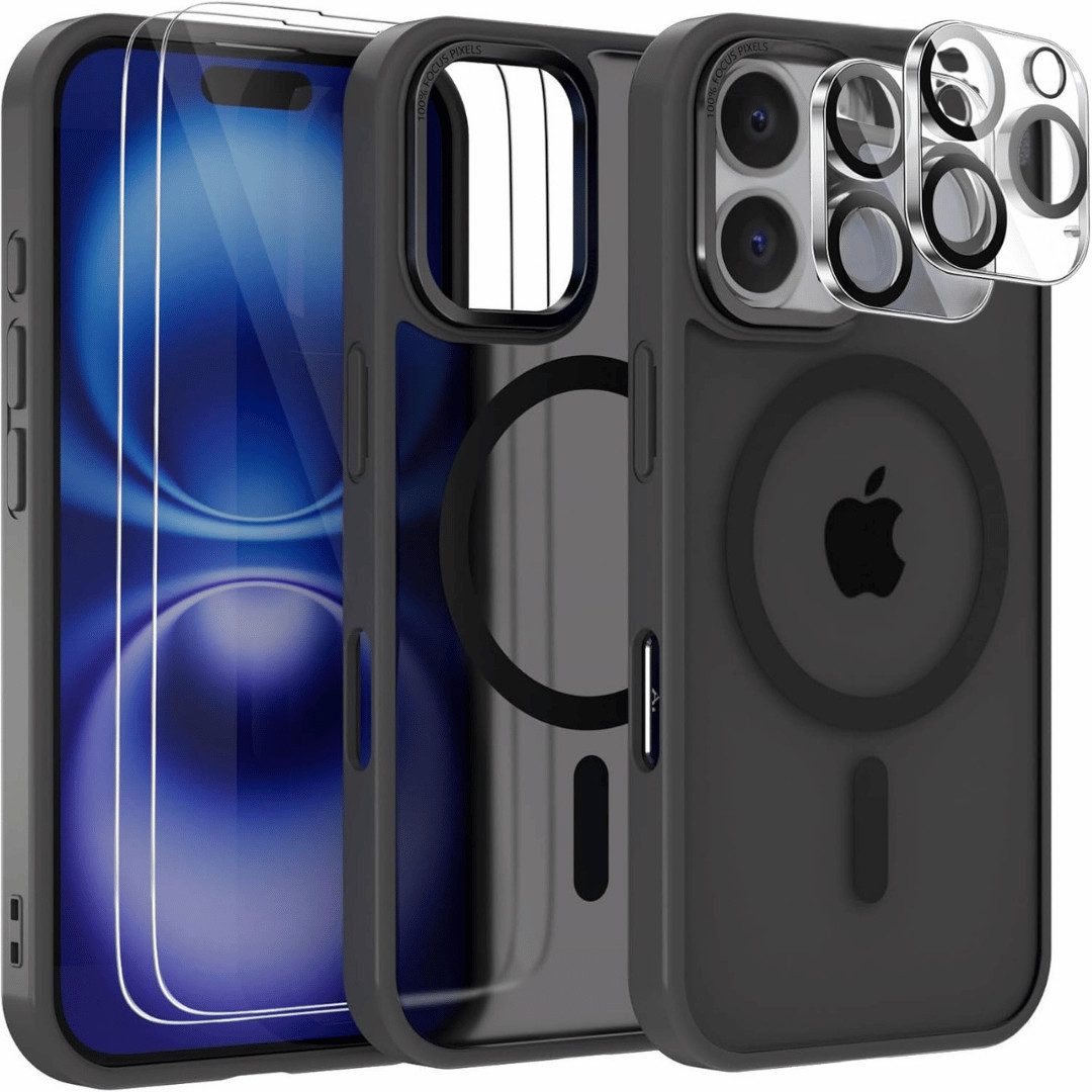 SmartUP Smartphone-Hülle 5in1 für Iphone 16 Pro Max MagSafe 2X Schutzglas 2X Kameraschutz Case 6,9 Zoll, kompletter Rundumschutz