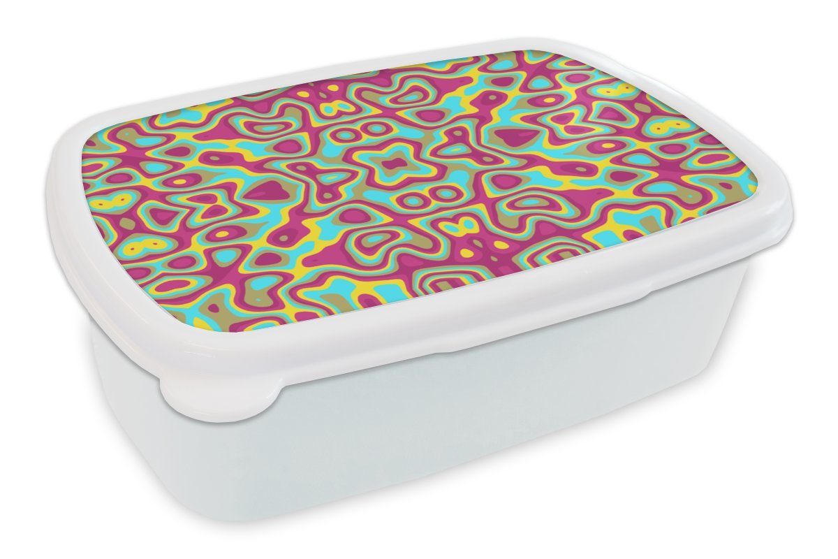 MuchoWow Lunchbox Abstrakt - Muster - Lavalampe - Hippie, Kunststoff, (2-tlg), Brotbox für Kinder und Erwachsene, Brotdose, für Jungs und Mädchen weiß