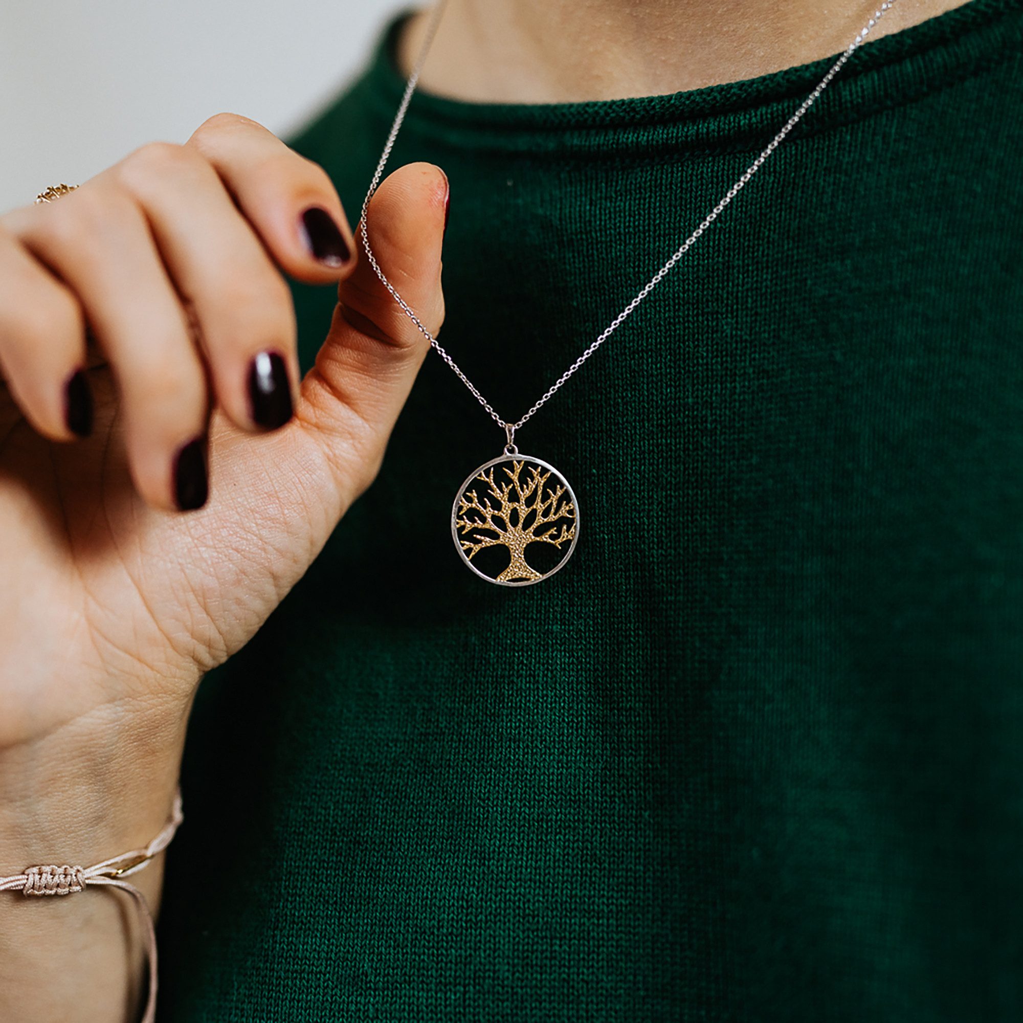Julie Julsen Kette mit Anhänger 925/- Sterling Silber rhodiniert/vergoldet Motiv Lebensbaum