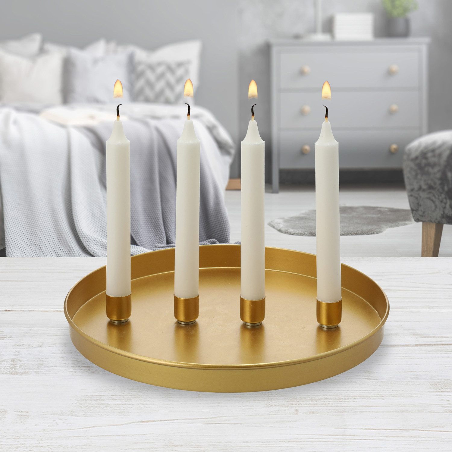 Macosa Home Kerzenhalter Kerzenteller Weiß Schwarz od. Gold rund Metall 25 günstig online kaufen