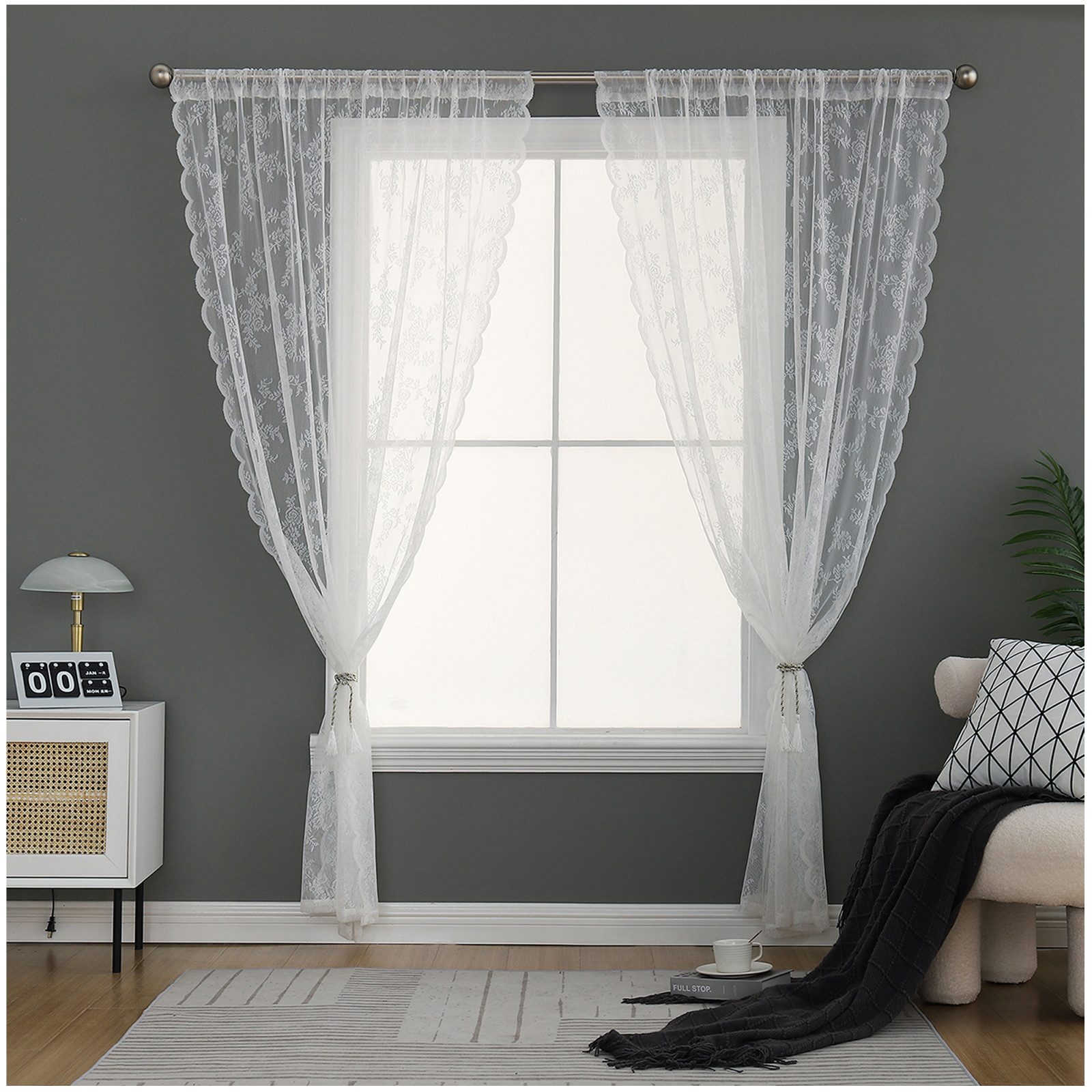 Qelus Türvorhang Vorhänge Spitze Rutentasche für Wohnzimmer Schlafzimmer (1 günstig online kaufen