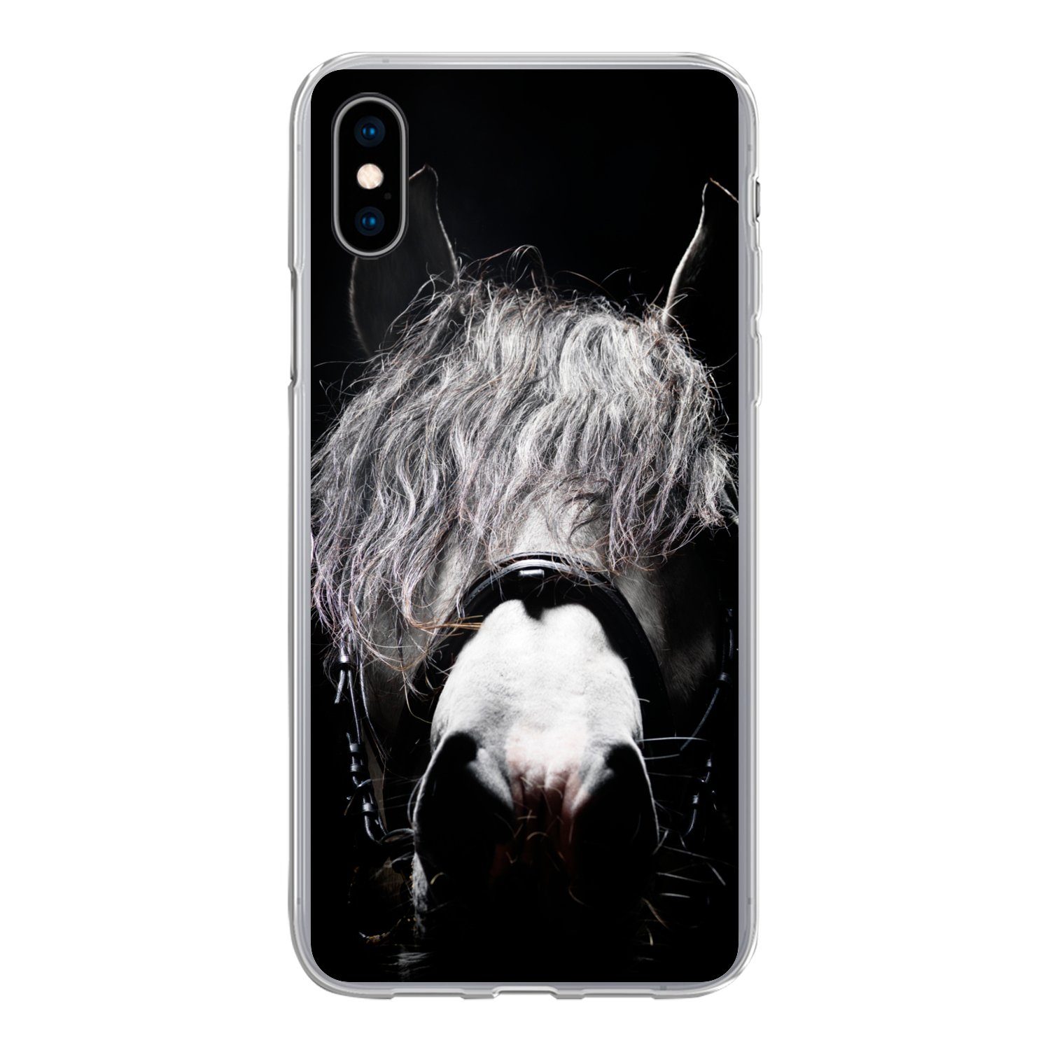 MuchoWow Handyhülle für Apple iPhone XS Pferd - Porträt - Schwarz - Weiß, Smartphone-Bumper, Print, Handy Schutzhülle Dünn