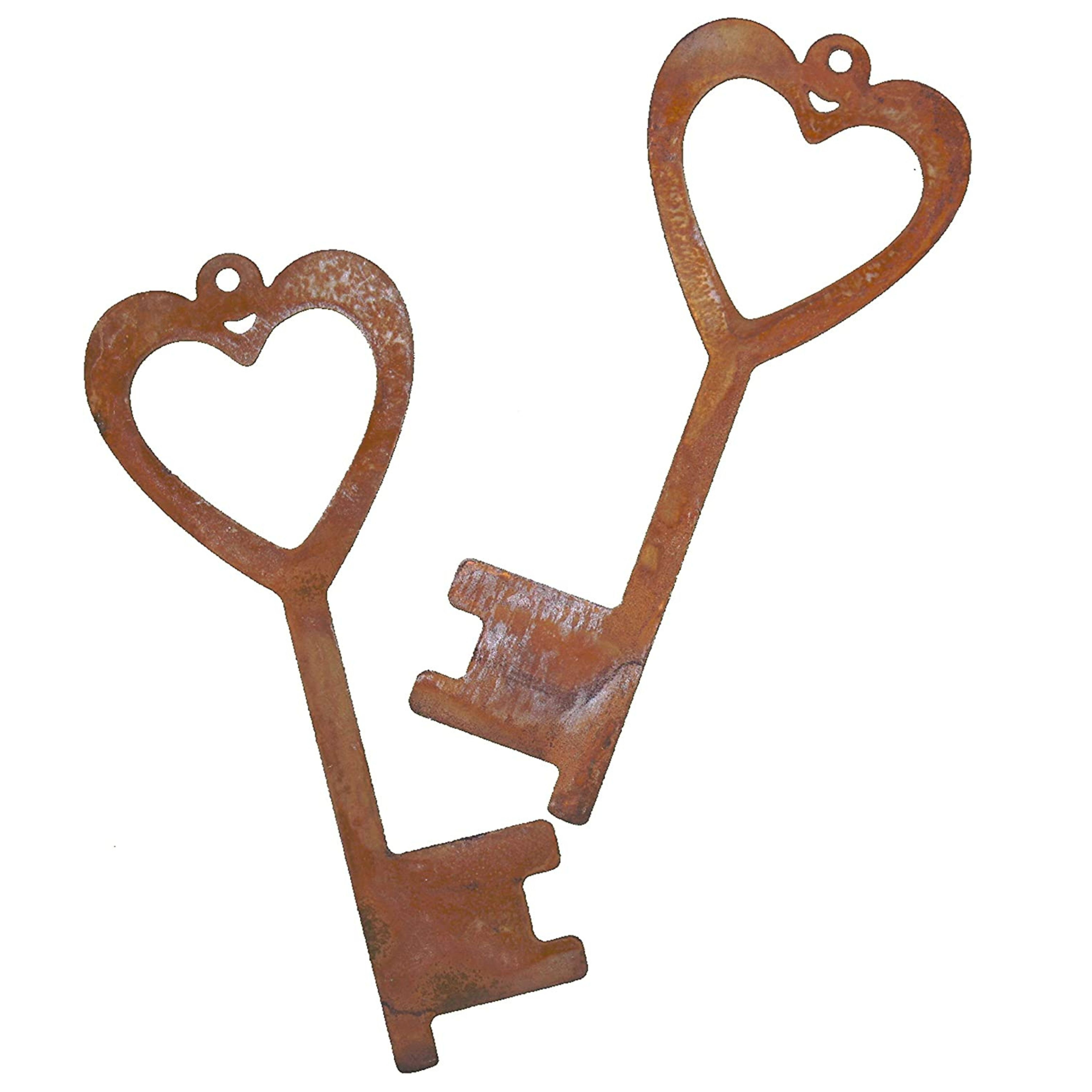 Rostikal Hängedekoration Garten Deko Schlüssel mit Herz 15 x 6 cm (Set