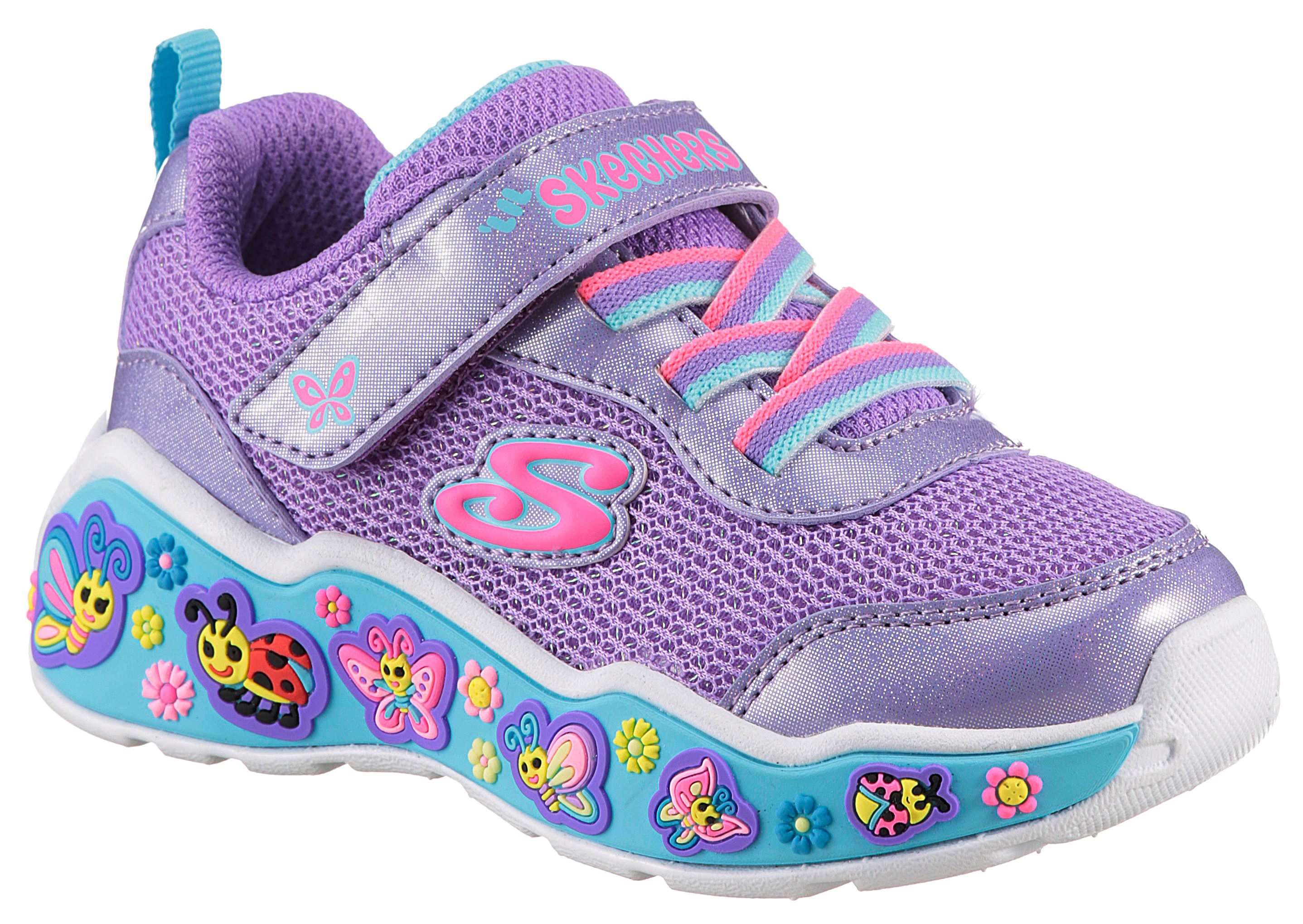 Skechers PLAY SCENE-FUN SQUAD Lauflernschuh, Sneaker mit bunten Motiven verziert, Größenschablone zum Download