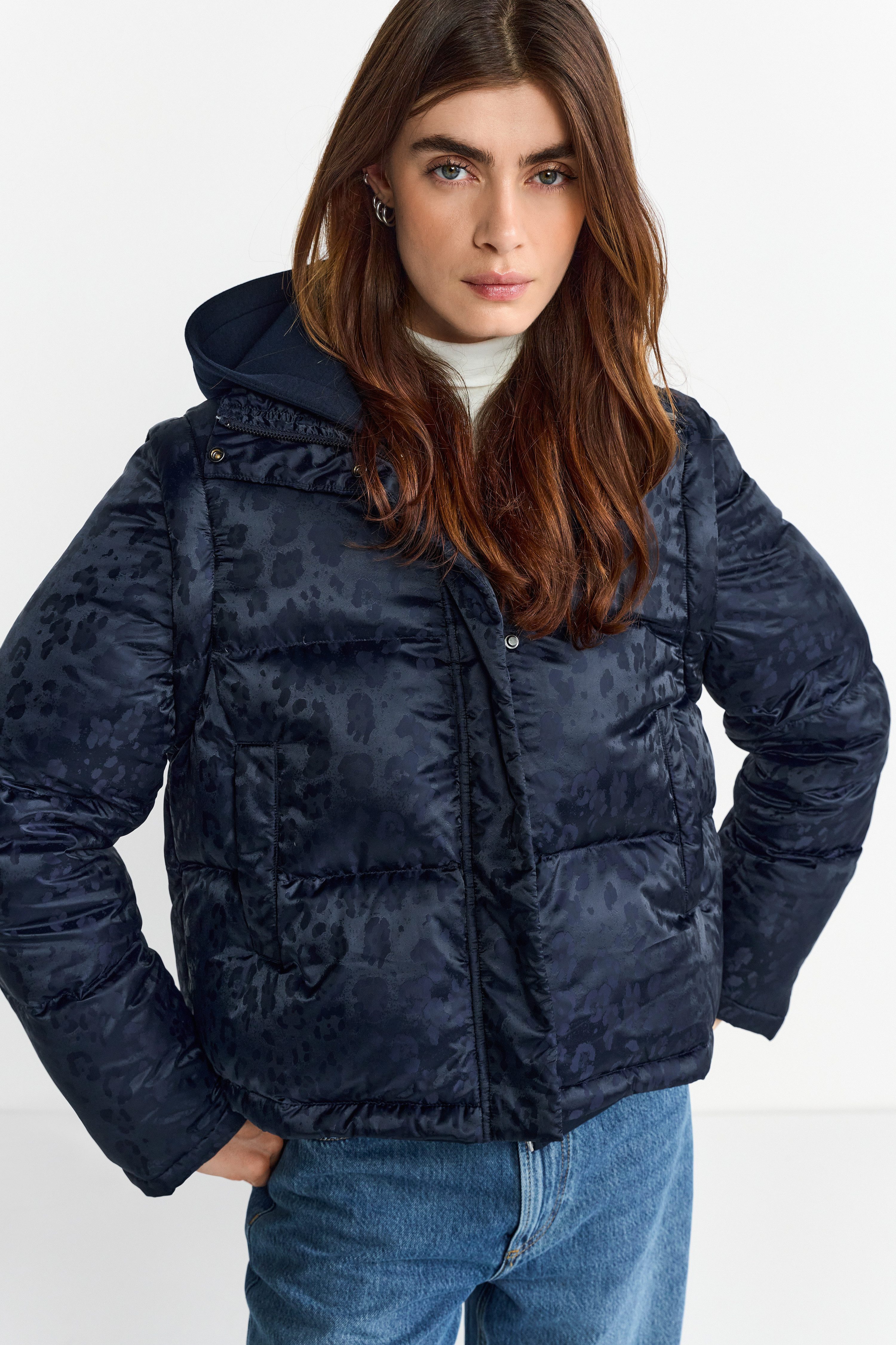 RICHROYAL Steppjacke Winterjacke mit dezentem Leo-Print, abnehmbare Ärmel günstig online kaufen