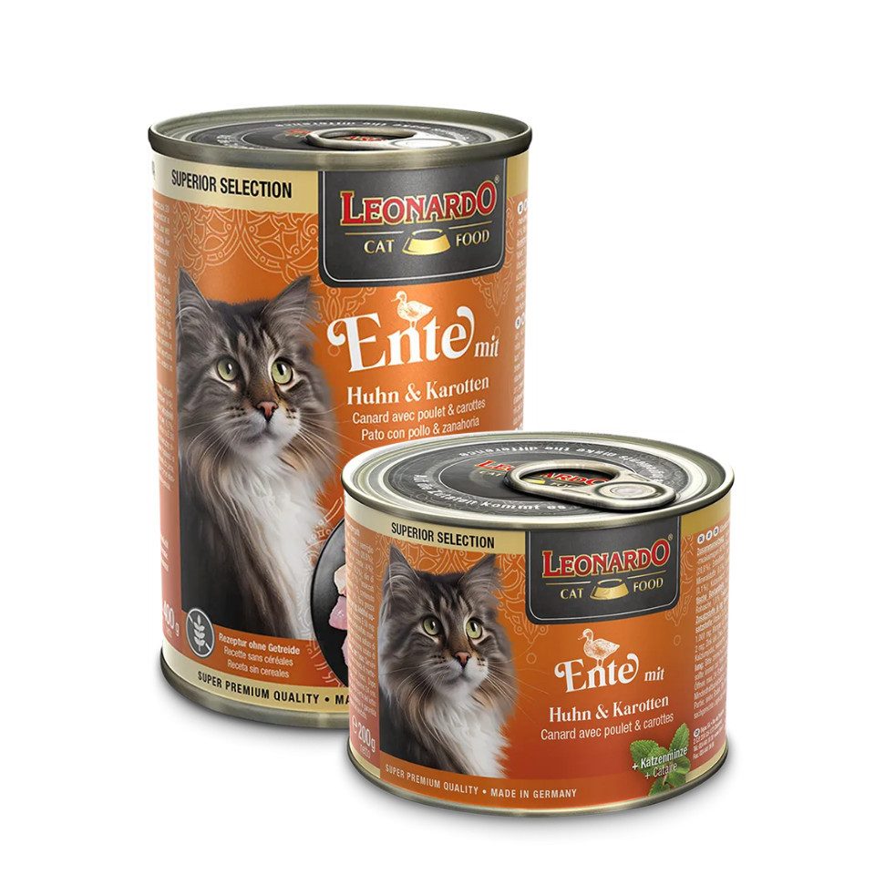 Leonardo Catfood Ente mit Huhn & Karotten - getreidefreies Nassfutter 6x200g, Nassfutter für: Katzen