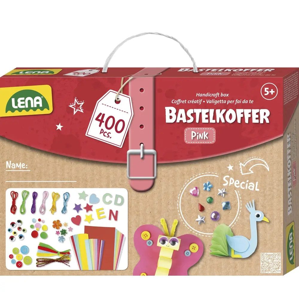 SIMM Spielwaren Bastelnaturmaterial Bastelkoffer, pink, Faltschachtel