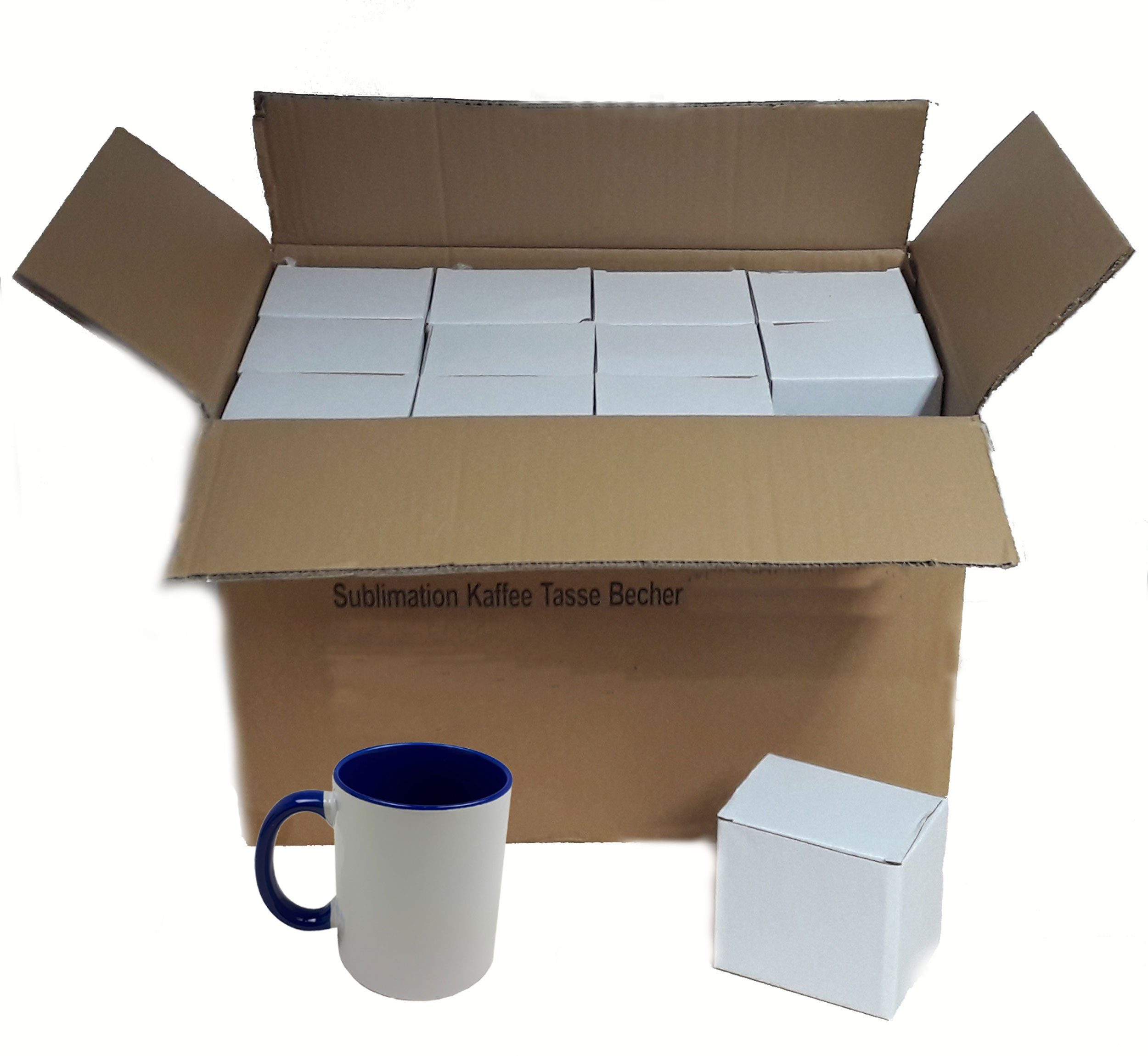 AcMax Tasse 36 Stück Sublimation Kaffee Tassen Becher WEISS - HENKEL navy blue