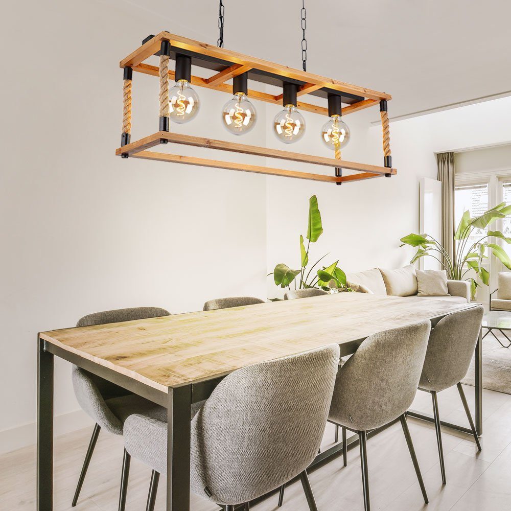 GLOBO LIGHTING LED-Hängeleuchte, Leuchtmittel inklusive, Warmweiß, LED Hängeleuchte Holz Esszimmerleuchte Hanfseil Pendelleuchte