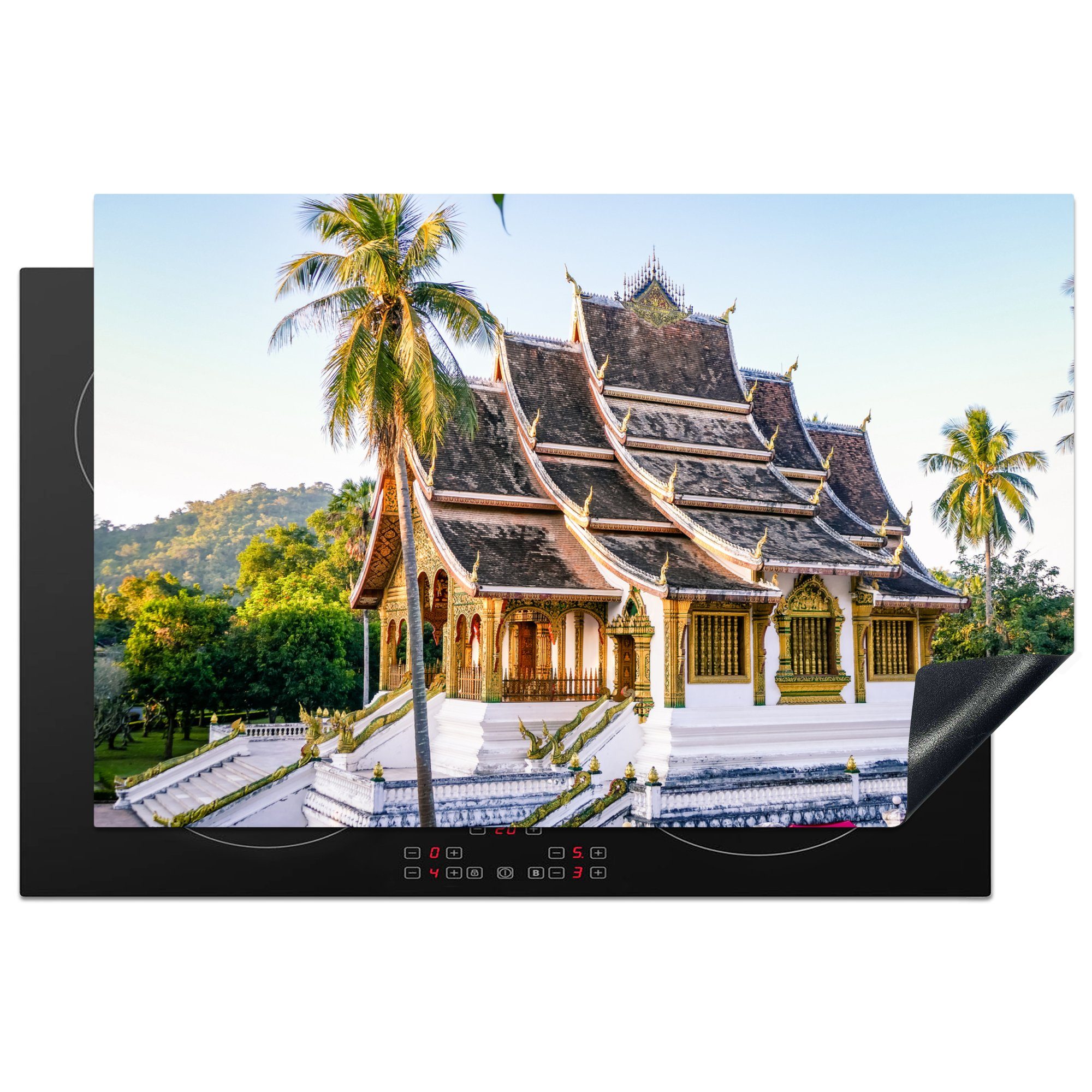 MuchoWow Herdblende-/Abdeckplatte Buddhistischer Tempel auf der Insel Luang Prabang, Laos, Vinyl, (1 tlg), 81x52 cm, Induktionskochfeld Schutz für die küche, Ceranfeldabdeckung