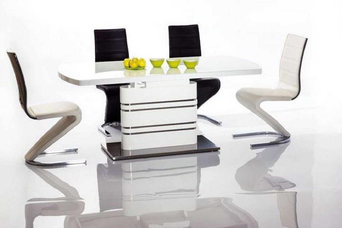 Esszimmertisch Padrino Küchen Weiß x Möbel Ausziehbarer Silber Luxus cm H. Moderner 90 Luxus Casa - - 77 Esstisch x Esstisch / 160-220