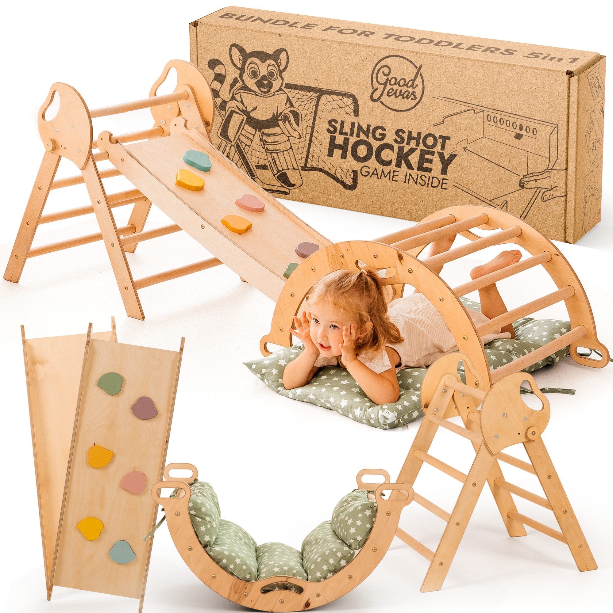 Goodevas Klettergerüst 5-in-1 Montessori Holz-Kletter-Set 5in1 für Kleinkinder 1-3 Jahre alt, (5-St)
