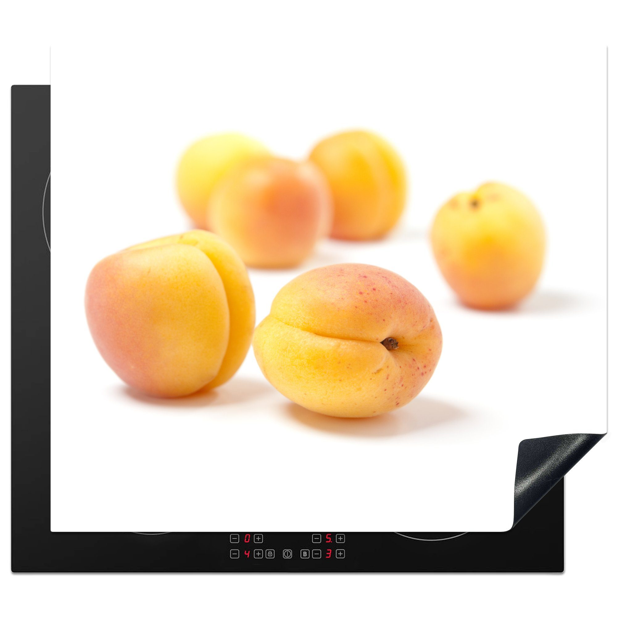 Arbeitsfläche Ceranfeldabdeckung Aprikosen nutzbar, weißem, orangefarbenen 60x52 MuchoWow (1 tlg), auf Runde cm, mit Herdblende-/Abdeckplatte Vinyl, Schattierungen Mobile