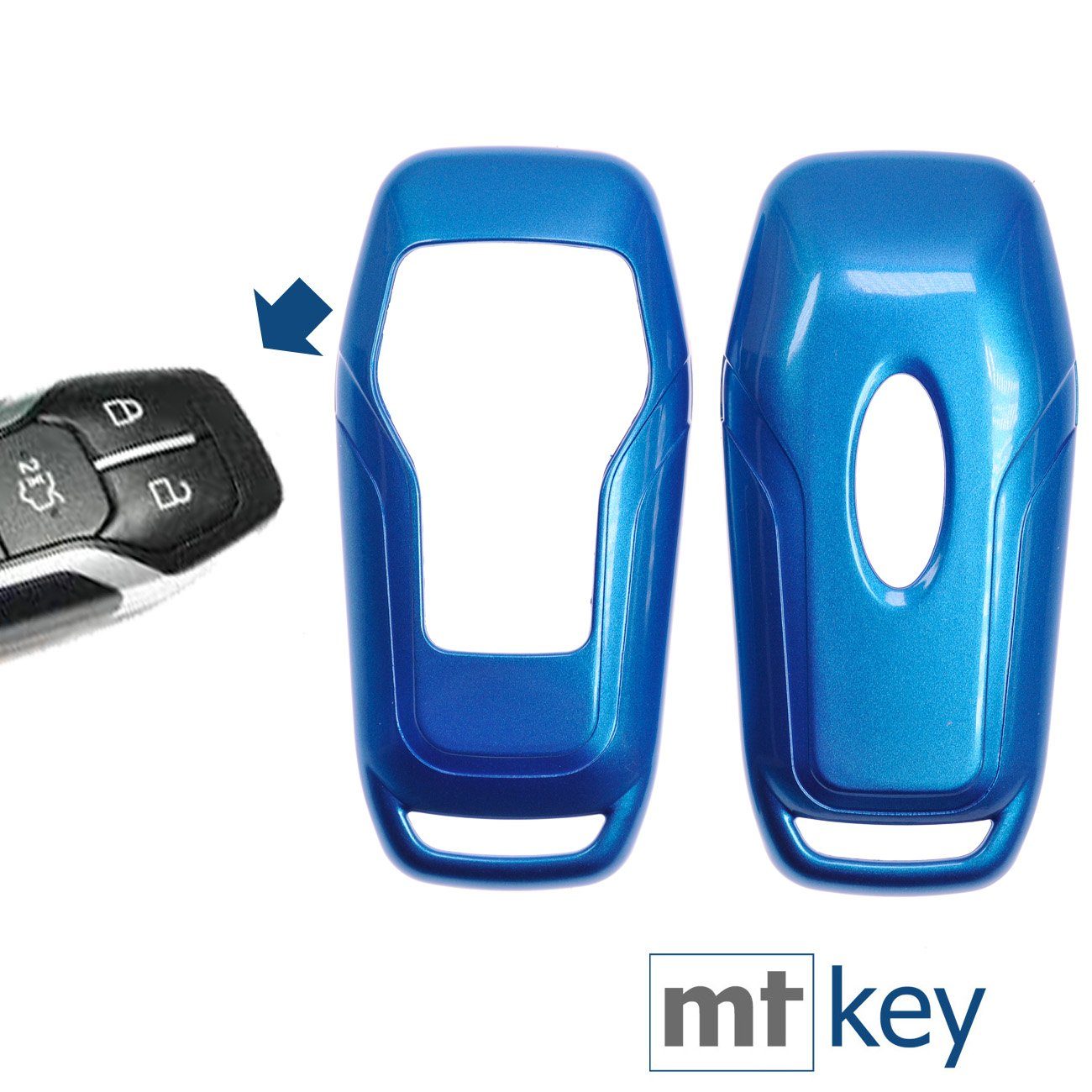 mt-key Schlüsseltasche Autoschlüssel Hardcover Schutzhülle Metallic Blue, für Ford Mustang Explorer Edge Fusion KEYLESS SMARTKEY Metallic Blau