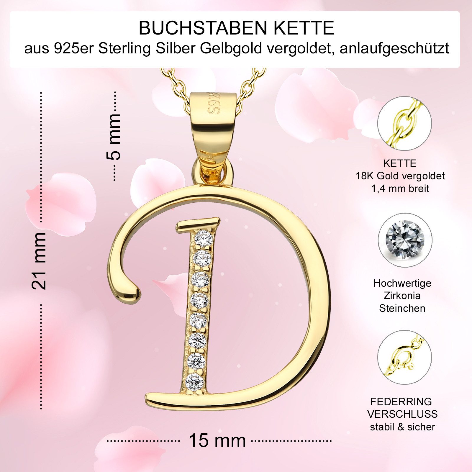 AMERITA Kette mit Anhänger Buchstaben D 925 Sterling Silber goldene Halskette Buchstabenkette, (inkl. Luxus Schmucketui), Geschenkidee für Frauen Damen – Bild 4 von 5