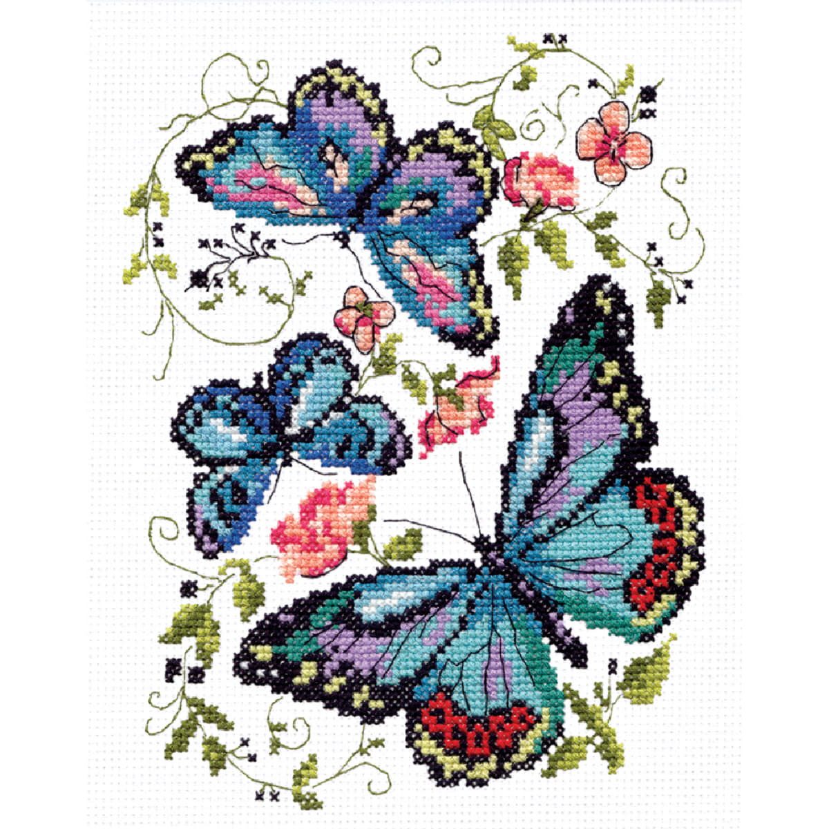 Magic Needle Kreativset Kreuzstich Stickpackung "Blaue Schmetterlinge", Zählmuster, 15x18cm, (embroidery kit by Marussia)