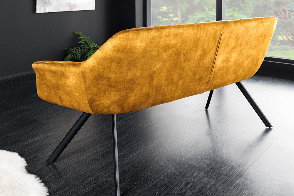 riess-ambiente Sitzbank PAPILLON 165cm senfgelb/schwarz - Samt, Metall-Füße, mit Armlehne (Einzelartikel, 1-St), gepolsterte Bank mit Rückenlehne – ideal für Es – Bild 3 von 5