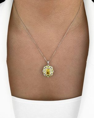 DANIEL CLIFFORD Kette mit Anhänger 'Clea' Damen Halskette Silber 925 Kristall-Anhänger gelb (inkl. Verpackung), größenverstellbare Silberkette 39cm - 45cm, Statement-Kette
