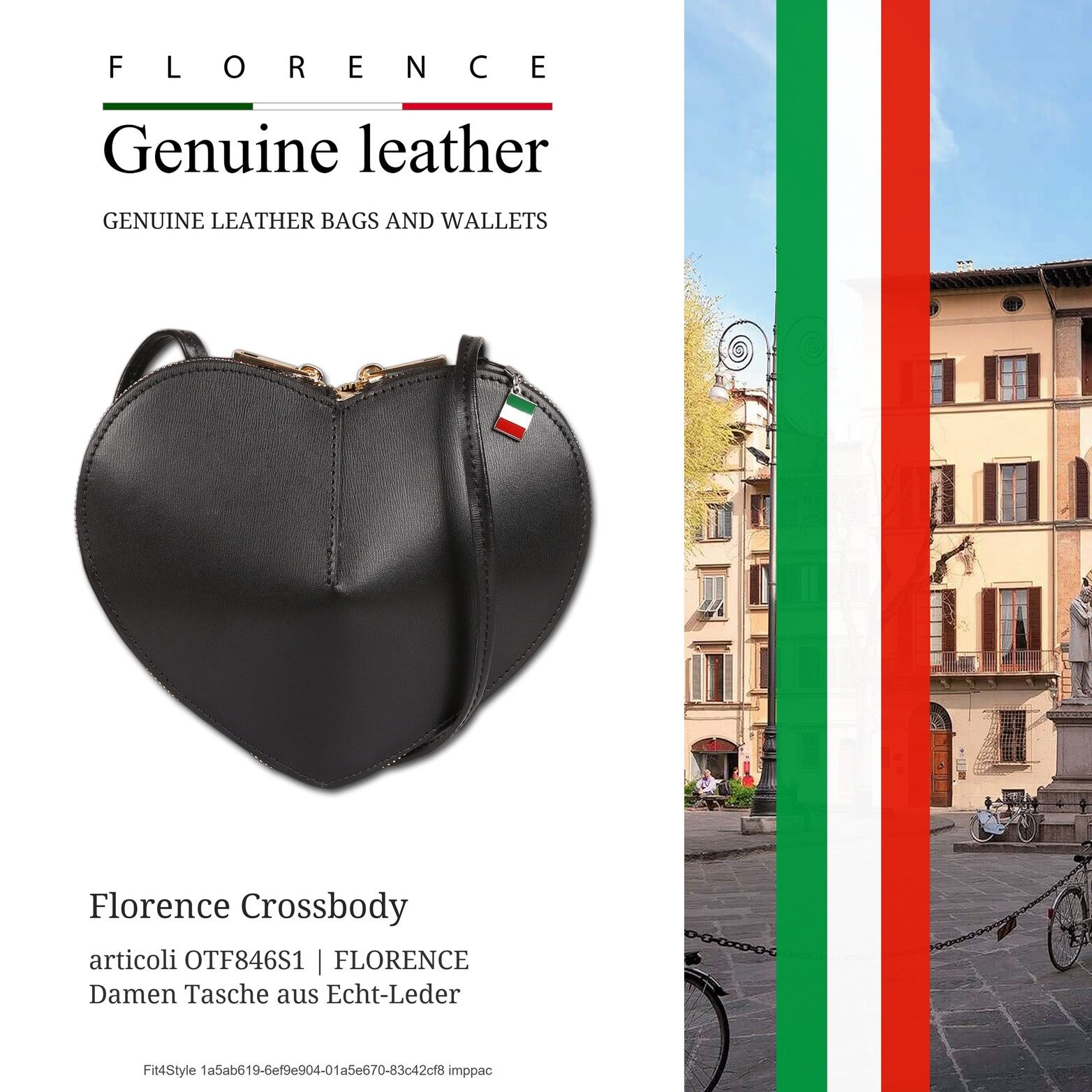 FLORENCE Umhängetasche Florence Damen Umhängetasche Leder Herz (Umhängetasche, Umhängetasche), Damen Tasche Echtes Leder schwarz, Herz, Made-In Italy