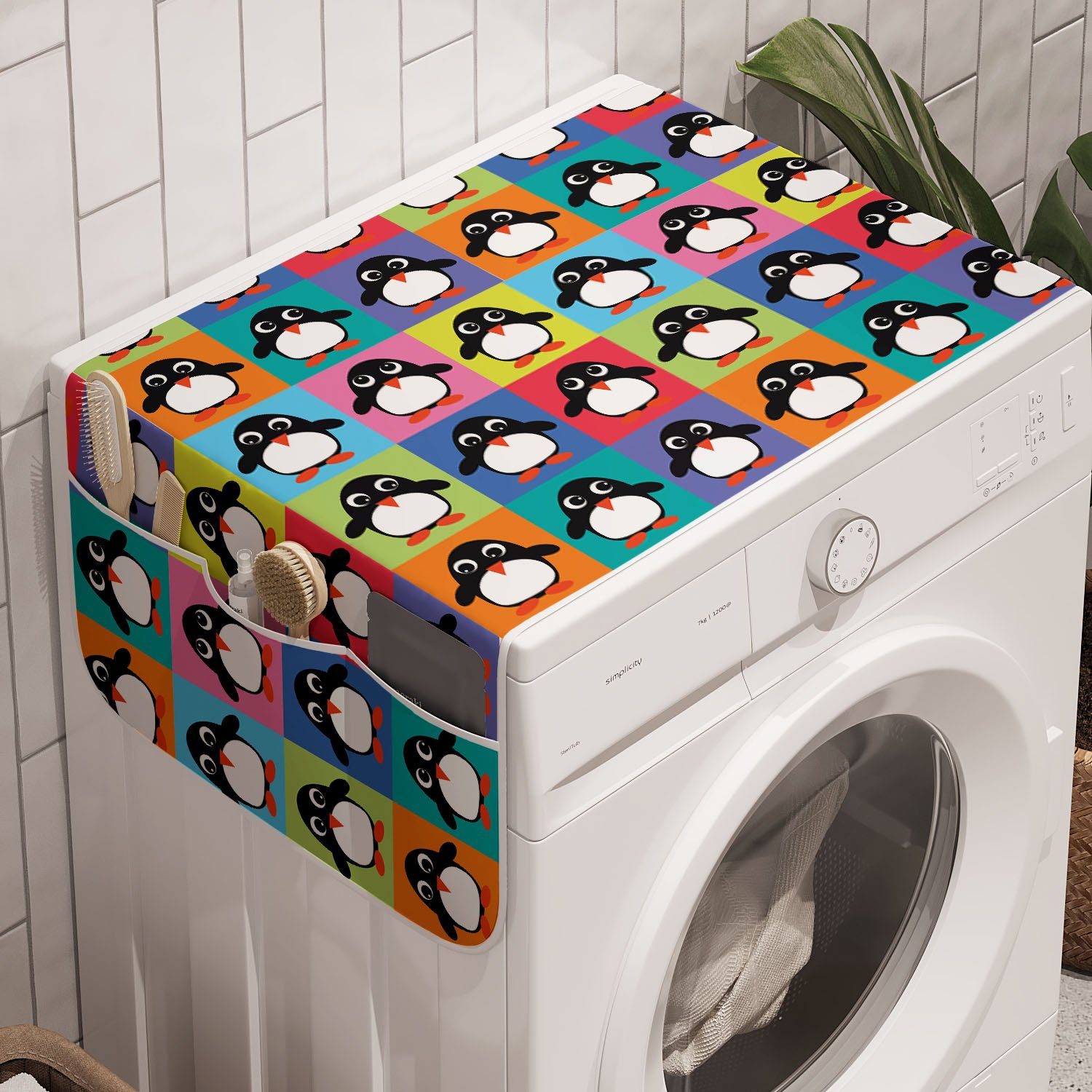 Tiere Trockner, und für Waschmaschine Badorganizer Rahmen Bunte Abakuhaus Anti-Rutsch-Stoffabdeckung Pinguin