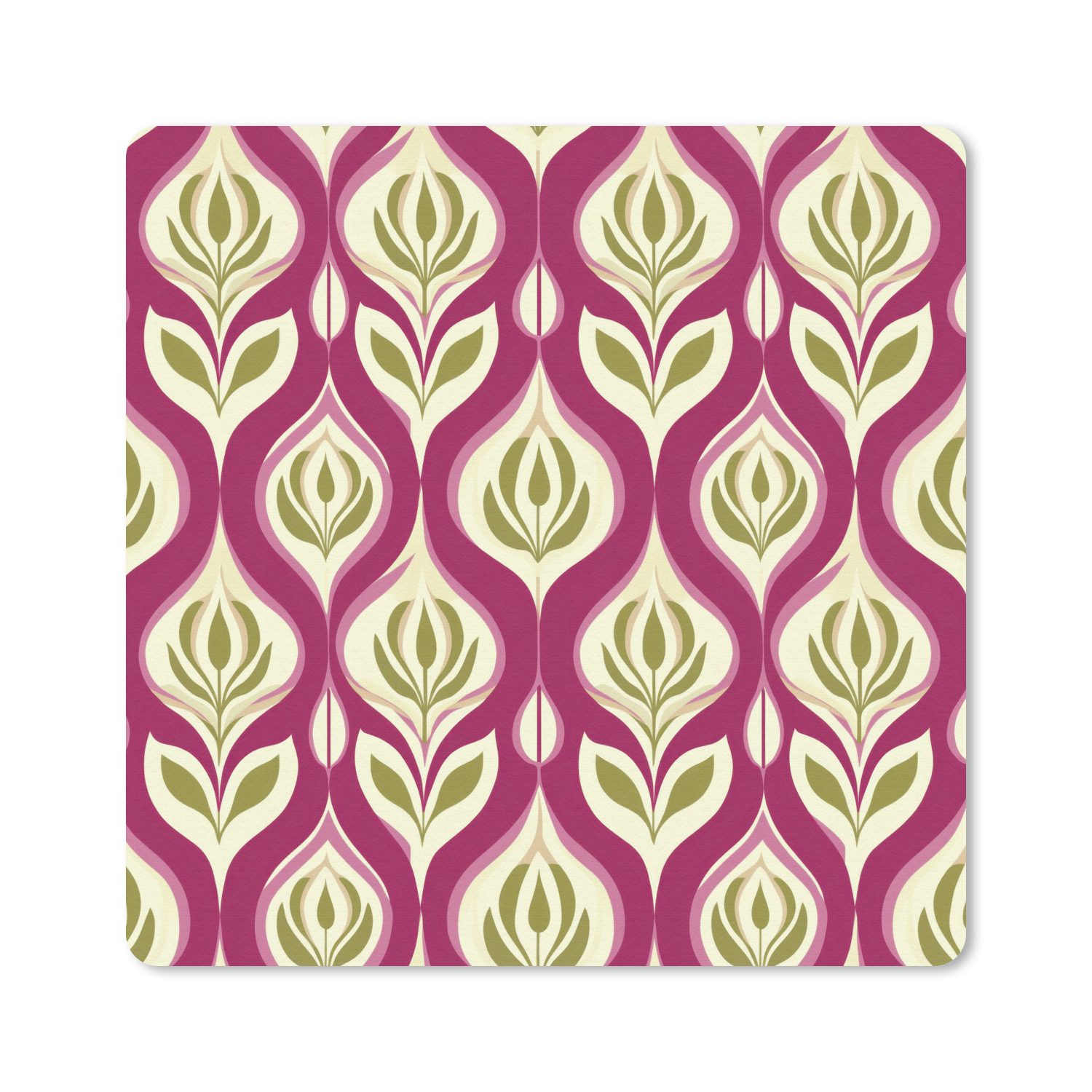 MuchoWow Mauspad Retro - Floral - Lila (1-St), Mousepad, Schreibtisch Zubehör, Deko, 20x20 cm