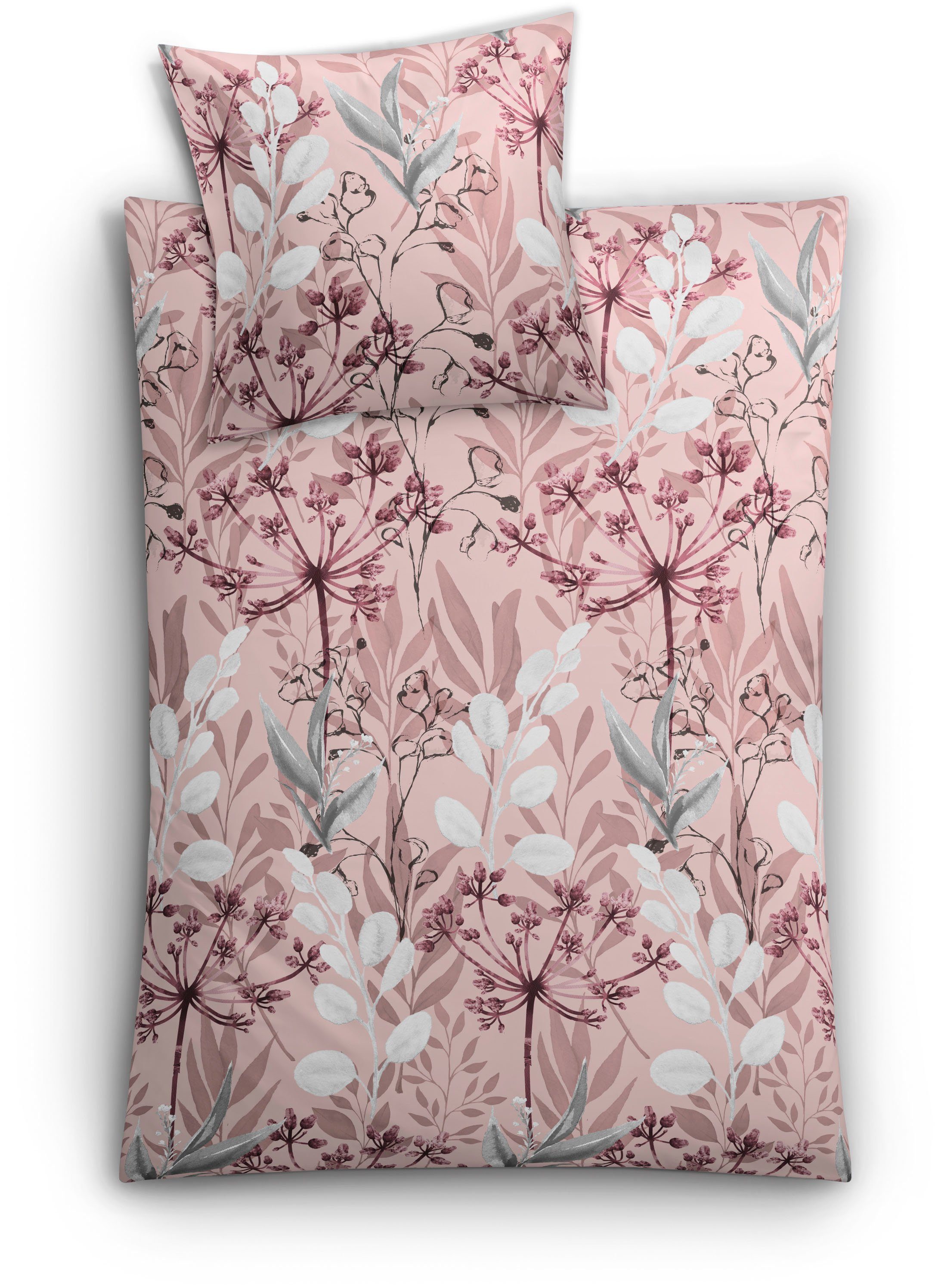 Kleine Wolke Bettwäsche Lukardis, Mako-Satin, 2 teilig, mit Blättern und Gräsern