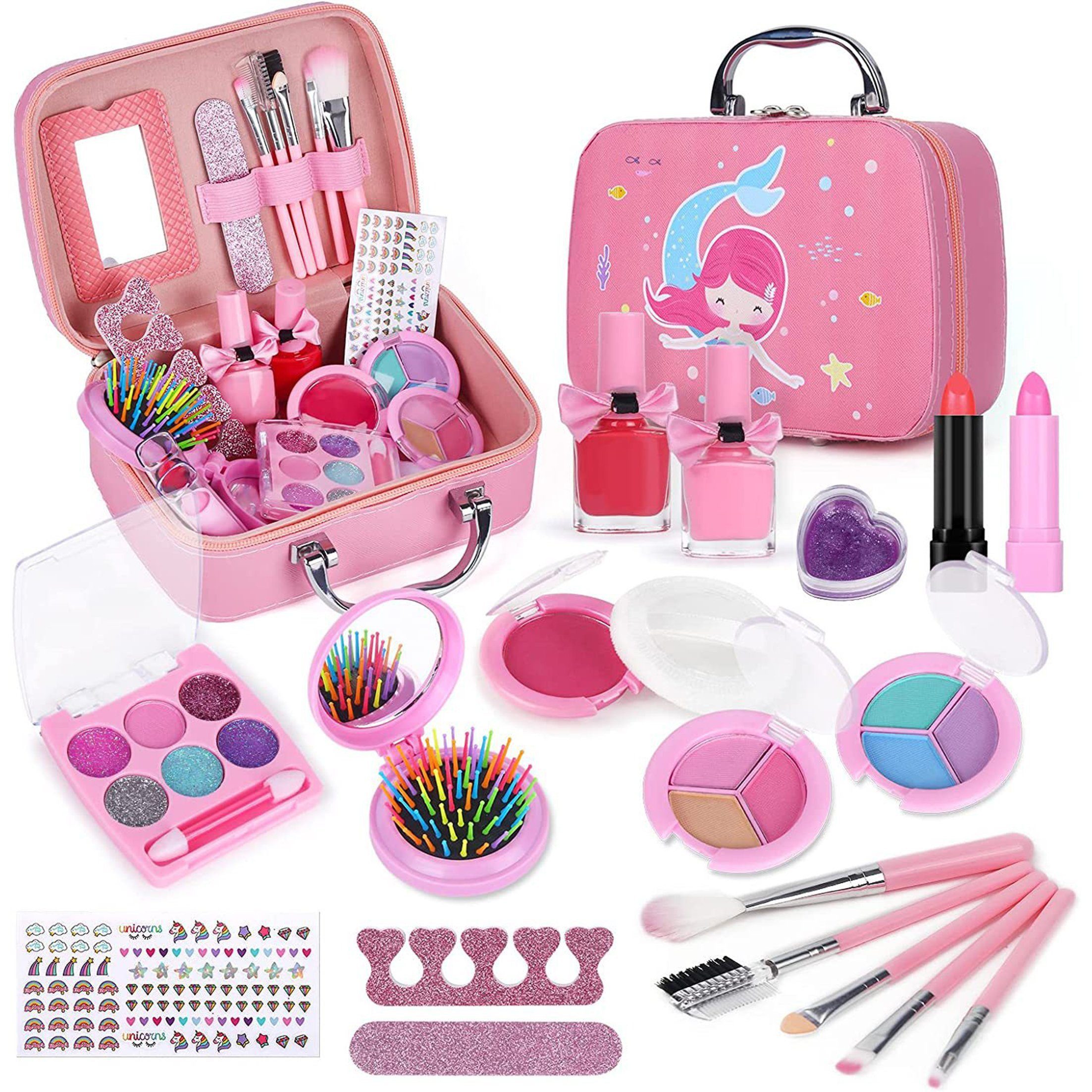 KINSI Schmink-Set Kinder Make-up Set für Mädchen ab 5 Jahren - Kosmetik-Spielzeug, 20-tlg., mit Nagellack & Lippenstift,Perfekt für Rollenspiele & Kinderpartys