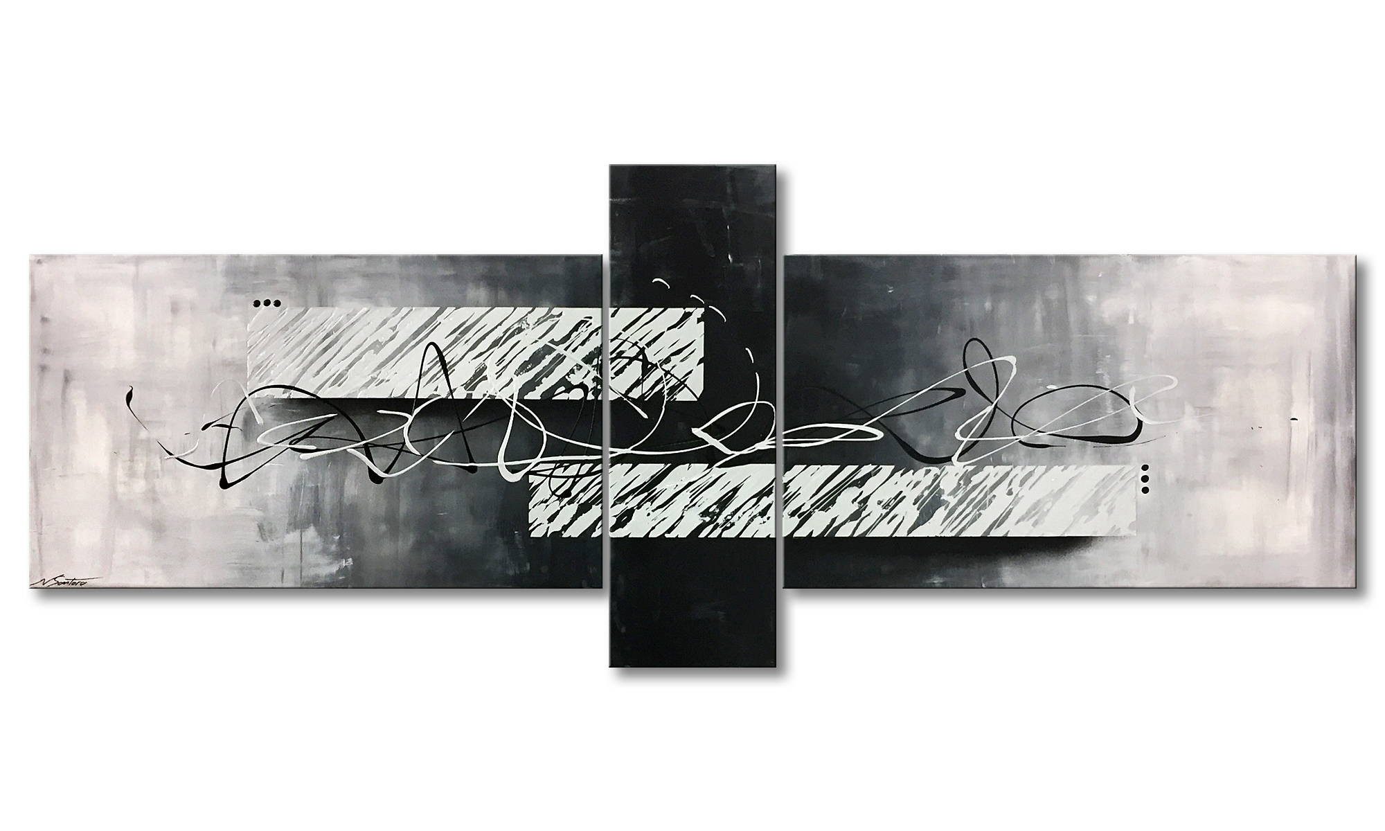 WandbilderXXL XXL-Wandbild Rainy Silver 230 x 90 cm, Abstraktes Gemälde, handgemaltes Unikat