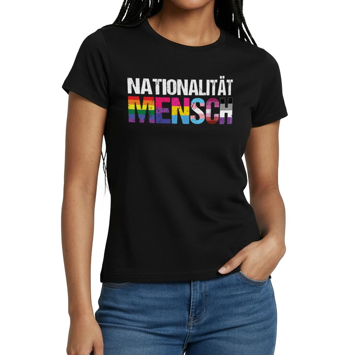Spreadshirt T-Shirt Nationalität Mensch Pride LGBTQ+ Frauen T-Shirt (1-tlg) Slim Fit, fällt klein aus