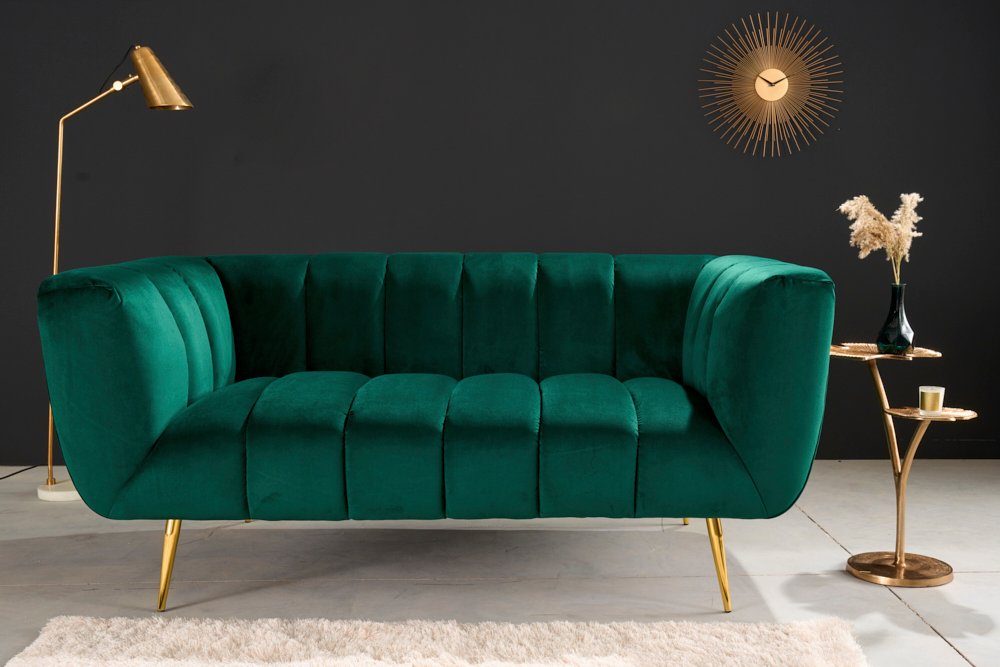 riess-ambiente 2-Sitzer NOBLESSE 165cm smaragdgrün / gold · Couch mit Bezug aus Samt, Einzelartikel 1 Teile, Federkern-Polsterung · Metall-Füße · Lounge-Sofa im Retro Design