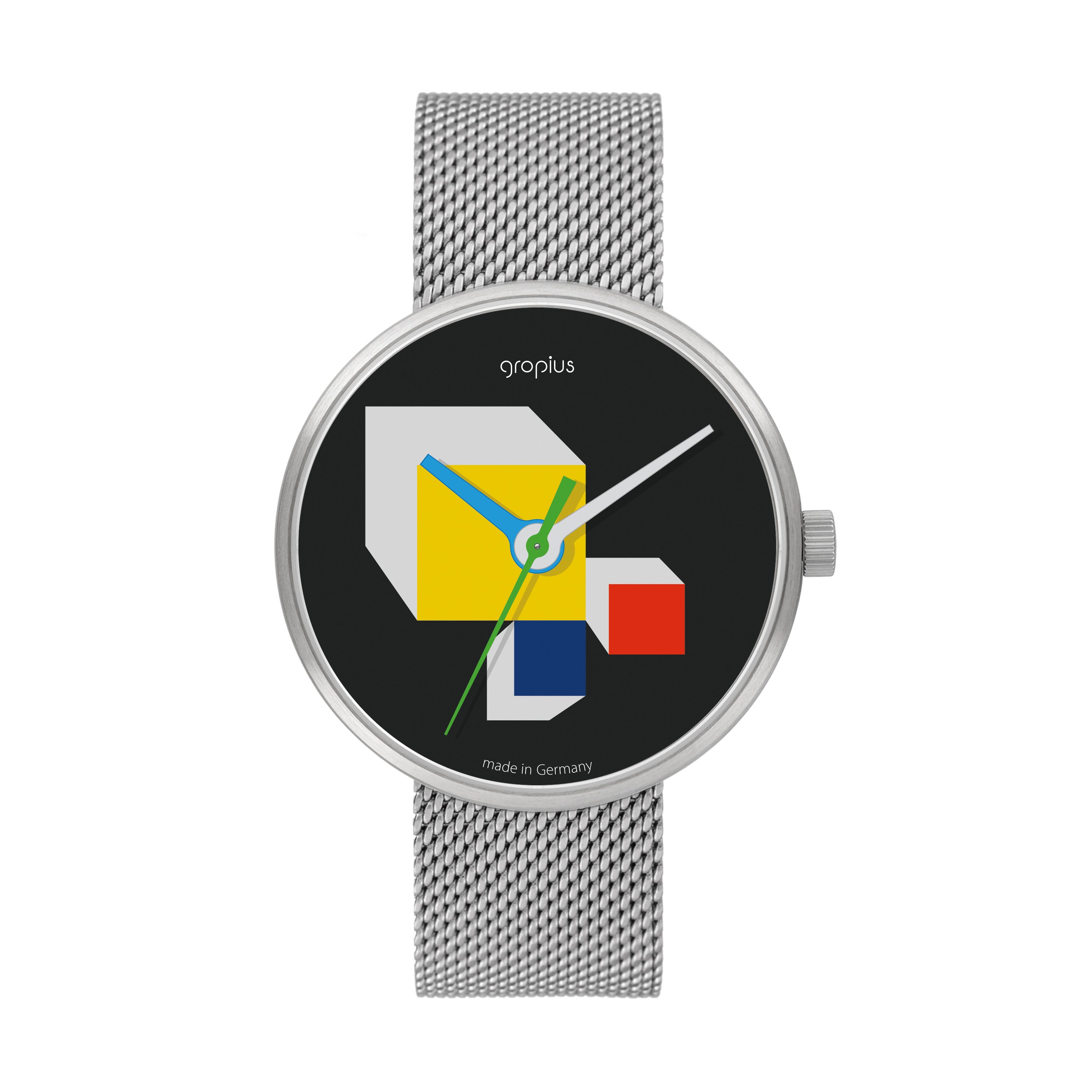 Walter Gropius Quarzuhr Made in Germany, Saphirglas, Forum Hausbauhaus - Wg 022-02M, Designeruhr, Edelstahlband mit Easy-Release System, Edelstahlgehäuse