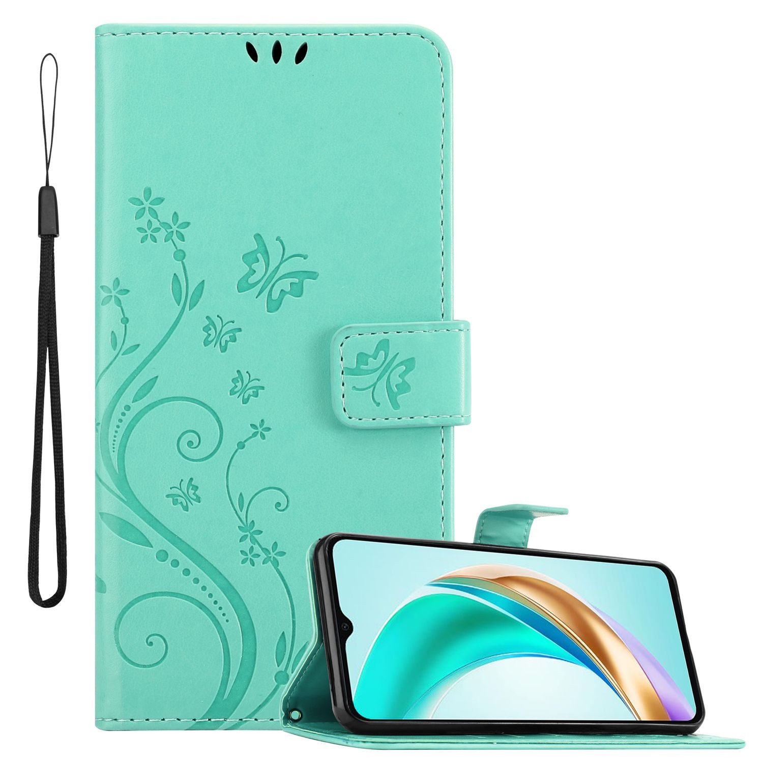 Cadorabo Handyhülle für Honor X6b Hülle Honor X6b, Hülle Schutzhülle Blumen Flower mit Standfunktion Kartenfach Magnet