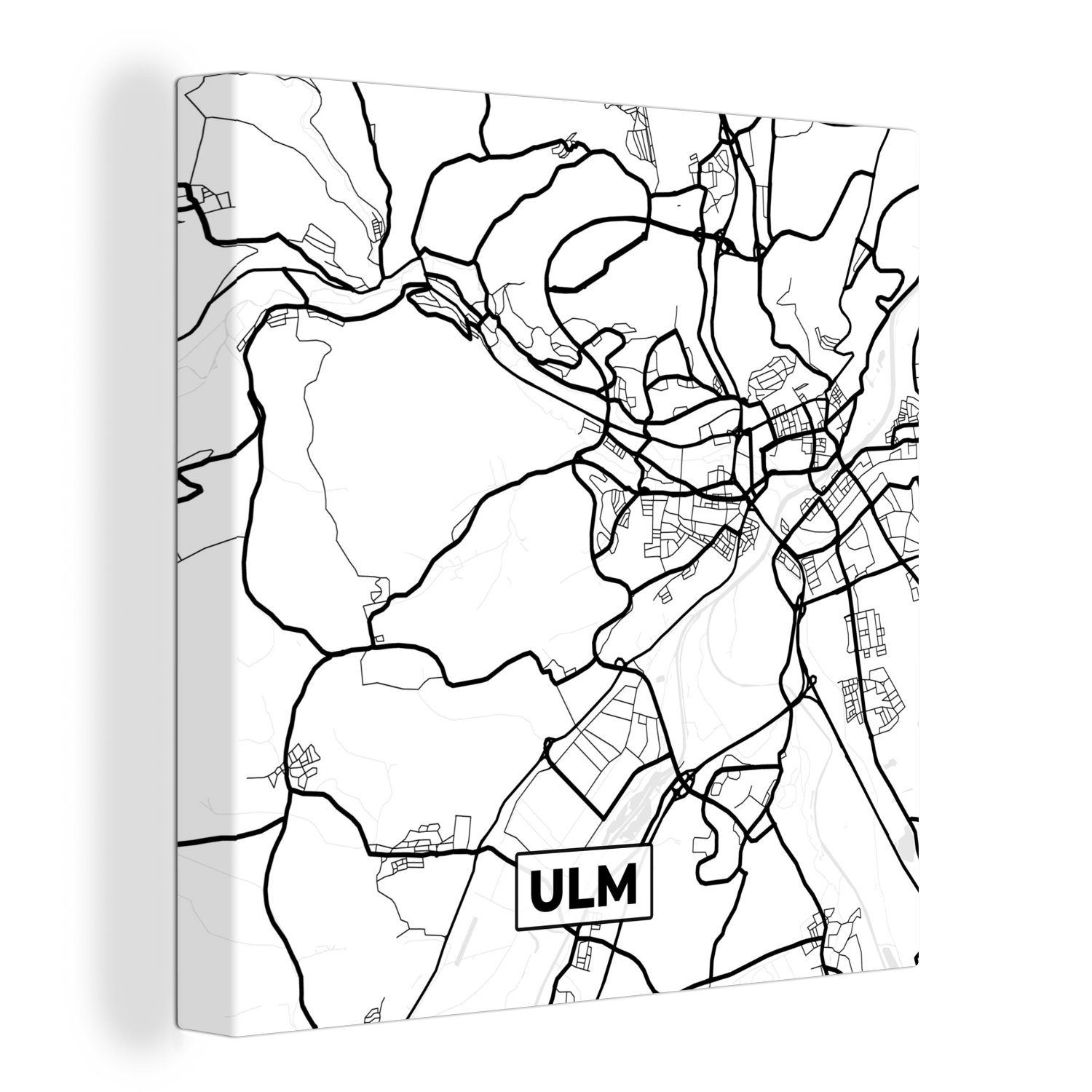 OneMillionCanvasses® Leinwandbild Karte - Ulm - Stadtplan, (1 St), Leinwand Bilder für Wohnzimmer Schlafzimmer