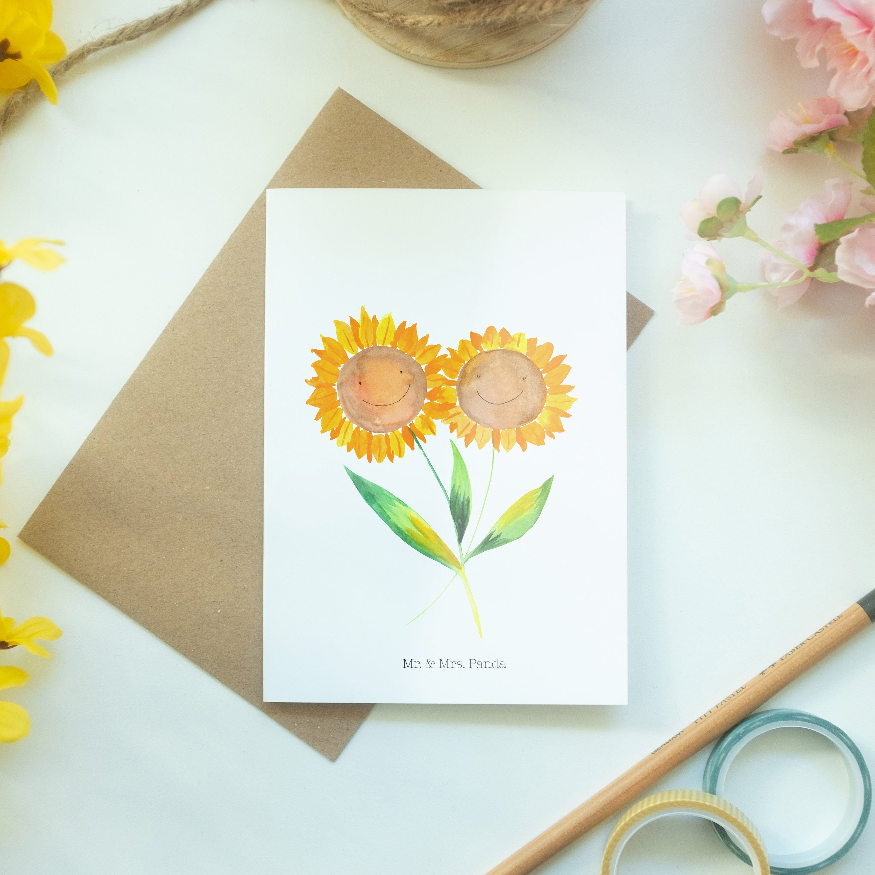Geschenk, - Sonnenblume Lieblingsmensch, Weiß Grußkarte Panda Fre - Mrs. Mr. & Geburtstagskarte,