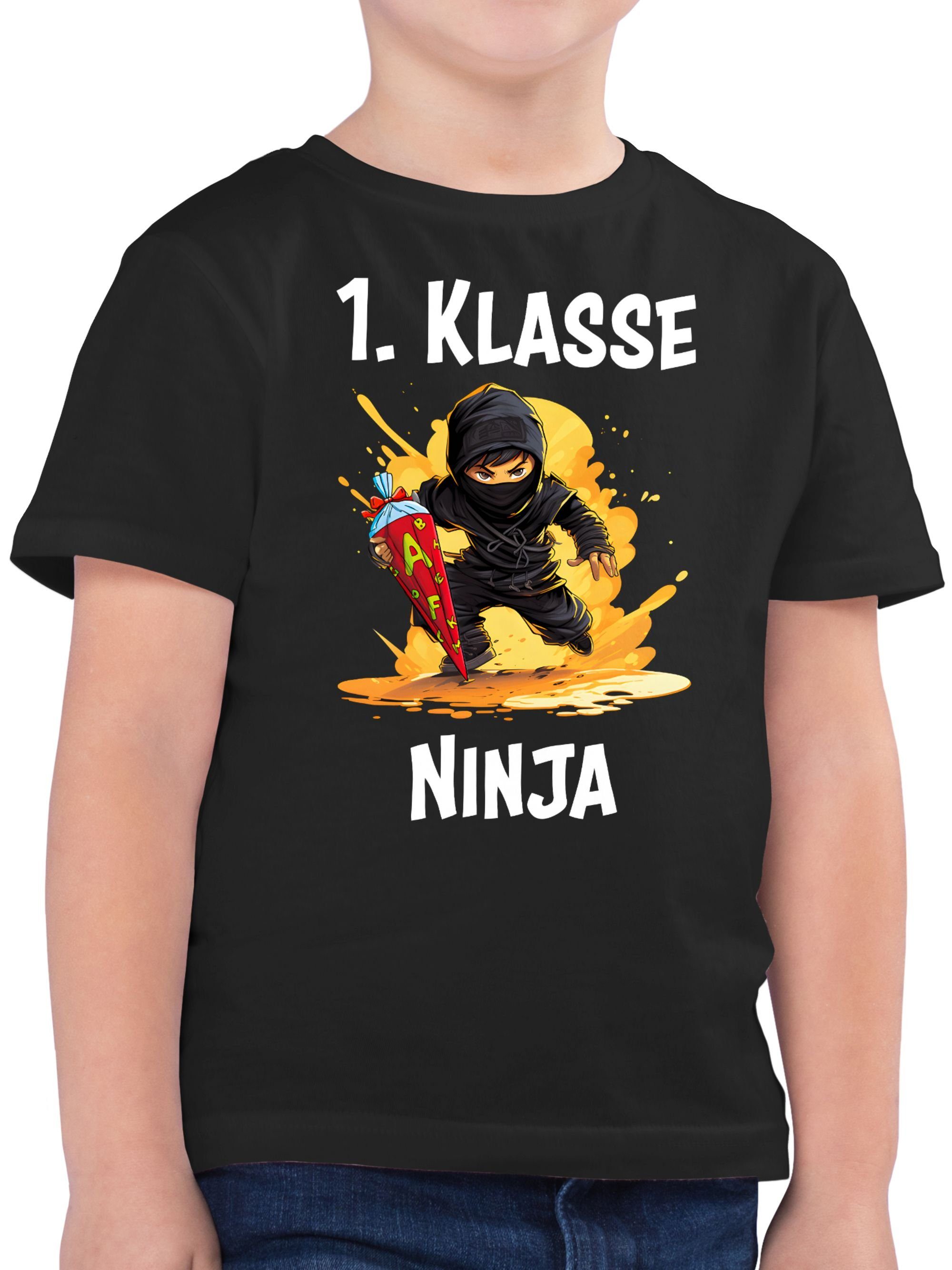 Shirtracer T-Shirt Ninja Einschulung Schulkind Schulanfang 1. Klasse Erste Einschulung Junge Schulanfang Geschenke 01 Schwarz