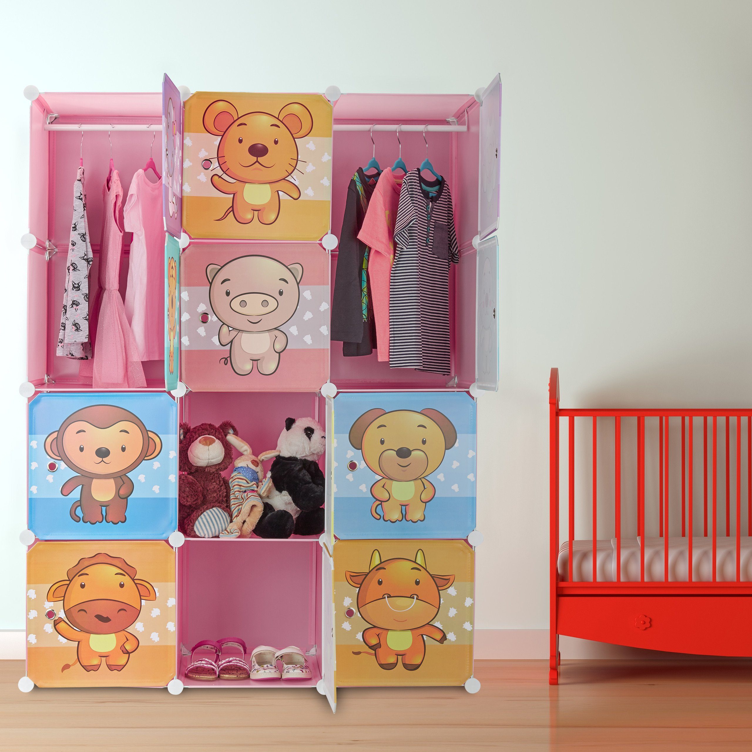 relaxdays Kinderkleiderschrank Steckregal Kinderzimmer mit Motiv Pink günstig online kaufen