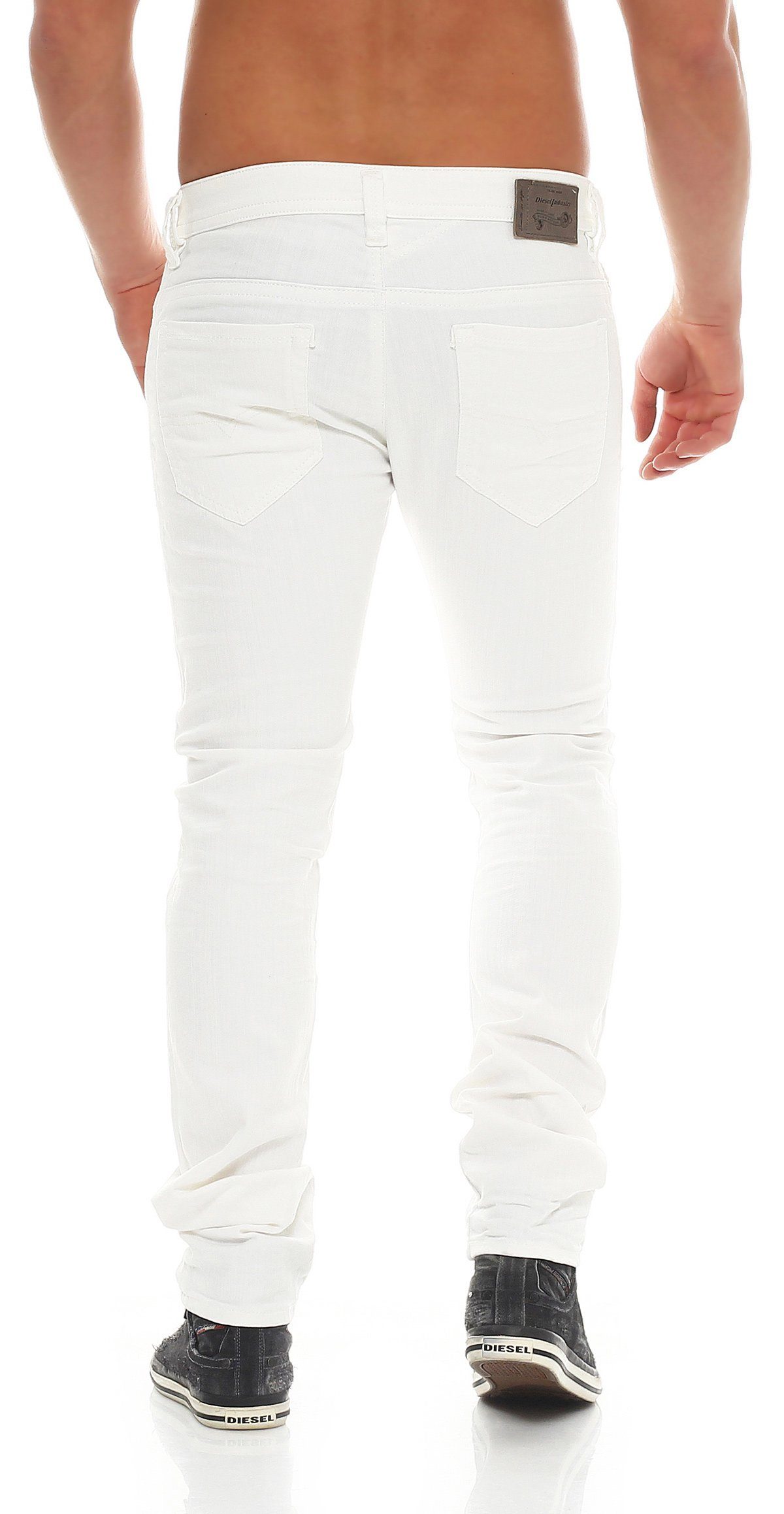 Herren Diesel Slim-fit-Jeans Used-Look, 5-Pocket-Style, Röhrenjeans, Weiß, Stretch, L32 Thavar 0847E Länge: