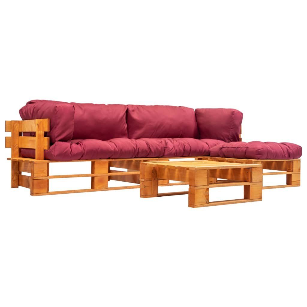 vidaXL Gartenlounge-Set 4-tlg. Garten-Lounge-Set aus Paletten mit Roten  Kissen Holz, (4-tlg)