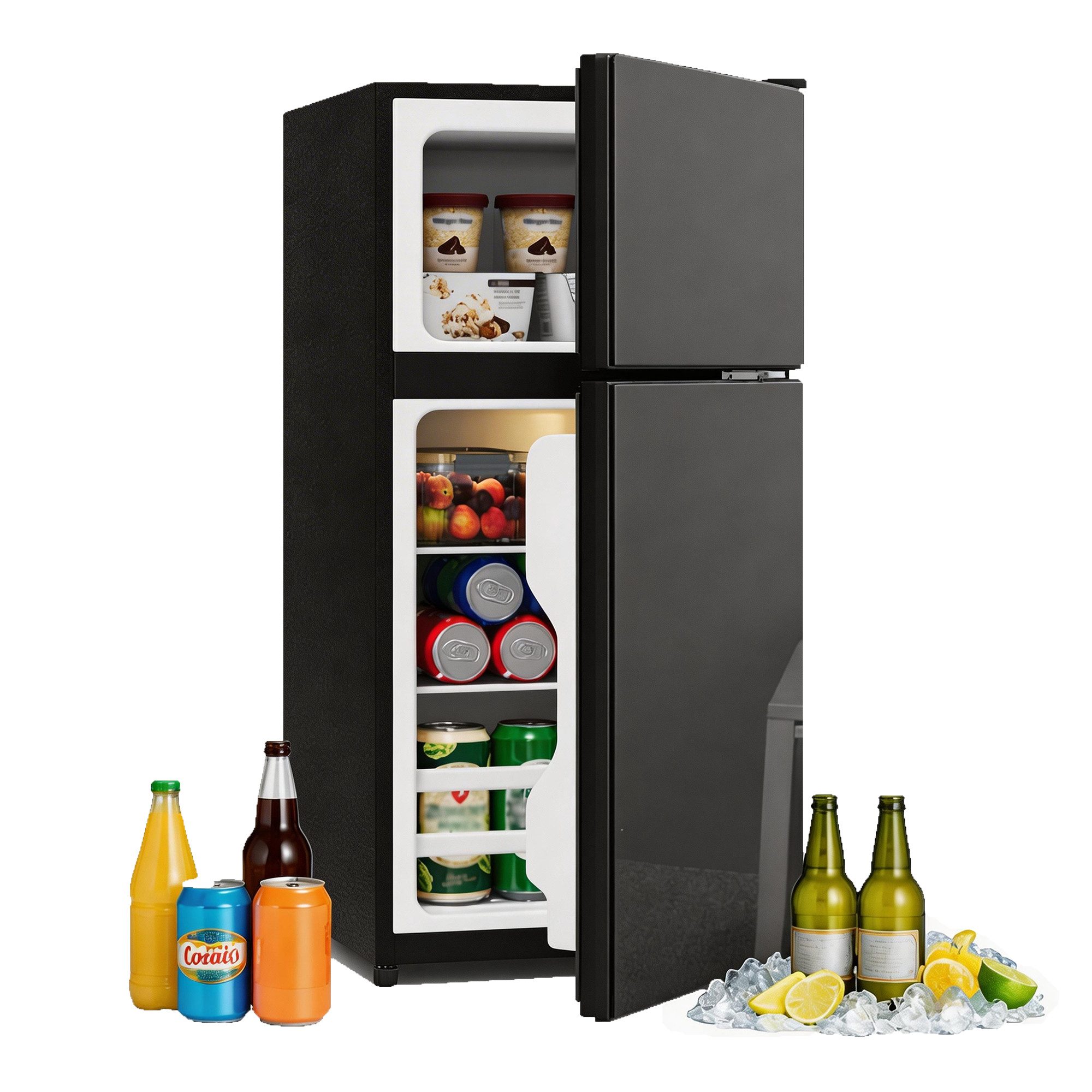 Merax Table Top Kühlschrank Freistehend, Minikühlschrank 60L mit Gefrierfach 22L BCD-86AB, 87.5 cm hoch, 42.5 cm breit, Kompakt Kühlschrank mit Glastür & LED, Leise 45dB, Temperaturregelung