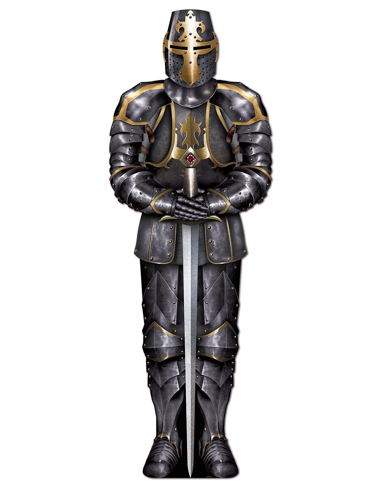 360 Degrees Kostüm Mittelalterlicher Ritter mit Rüstung Deko-Pappfigur grau-gold 182cm