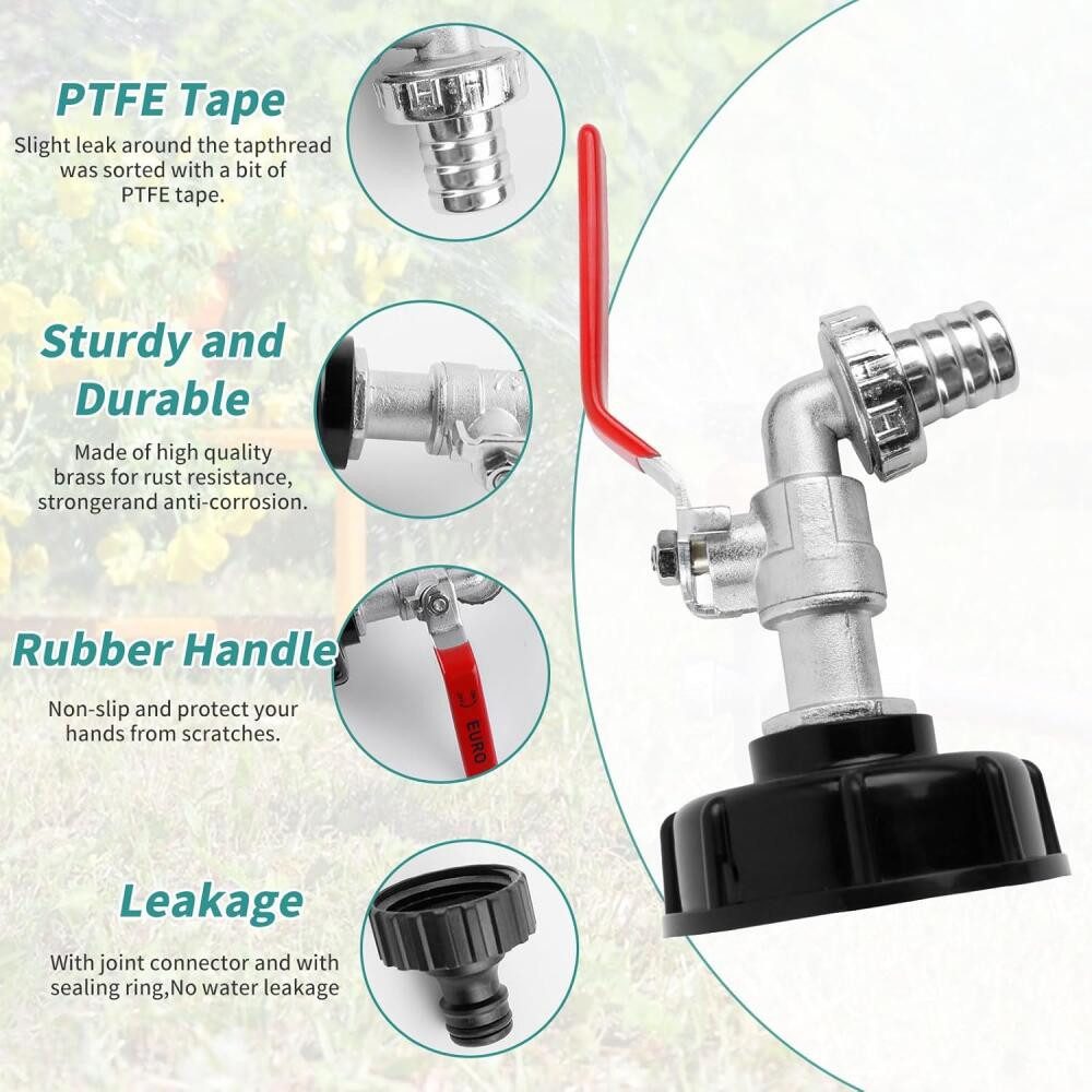 FELIXLEO Durchflussschalter 1000L Auslaufhahn IBC Tank Adapter Wasserhahn Anschluss Wassertank, (1-tlg) – Bild 4 von 5
