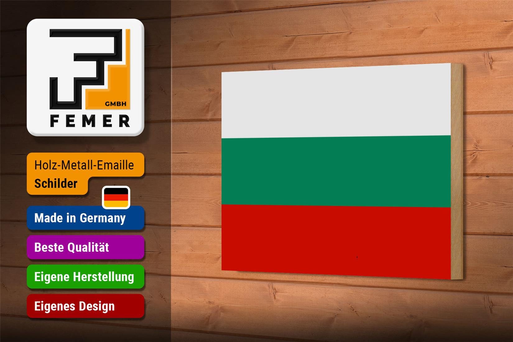 Femer GmbH Holzbild Flagge Bulgariens 18x12 cm Flag of Bulgaria, Flaggen (1 St), Glatte Holzfaserplatte (MDF), vorn beschichtet