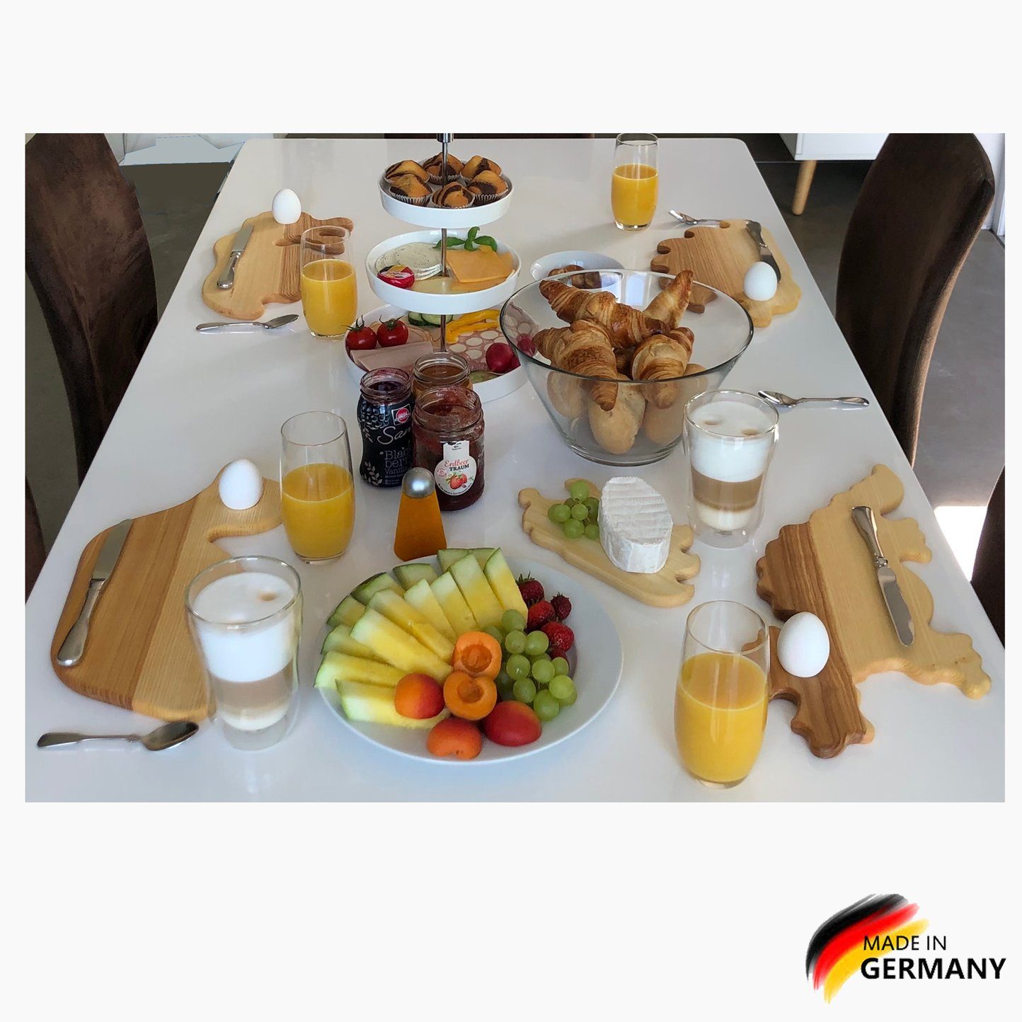 Spielzeuge Eschenholz, Eierbecher,Made in klein, Germany Igel Frühstücksbrett mit Frühstücksbrettchen Madera