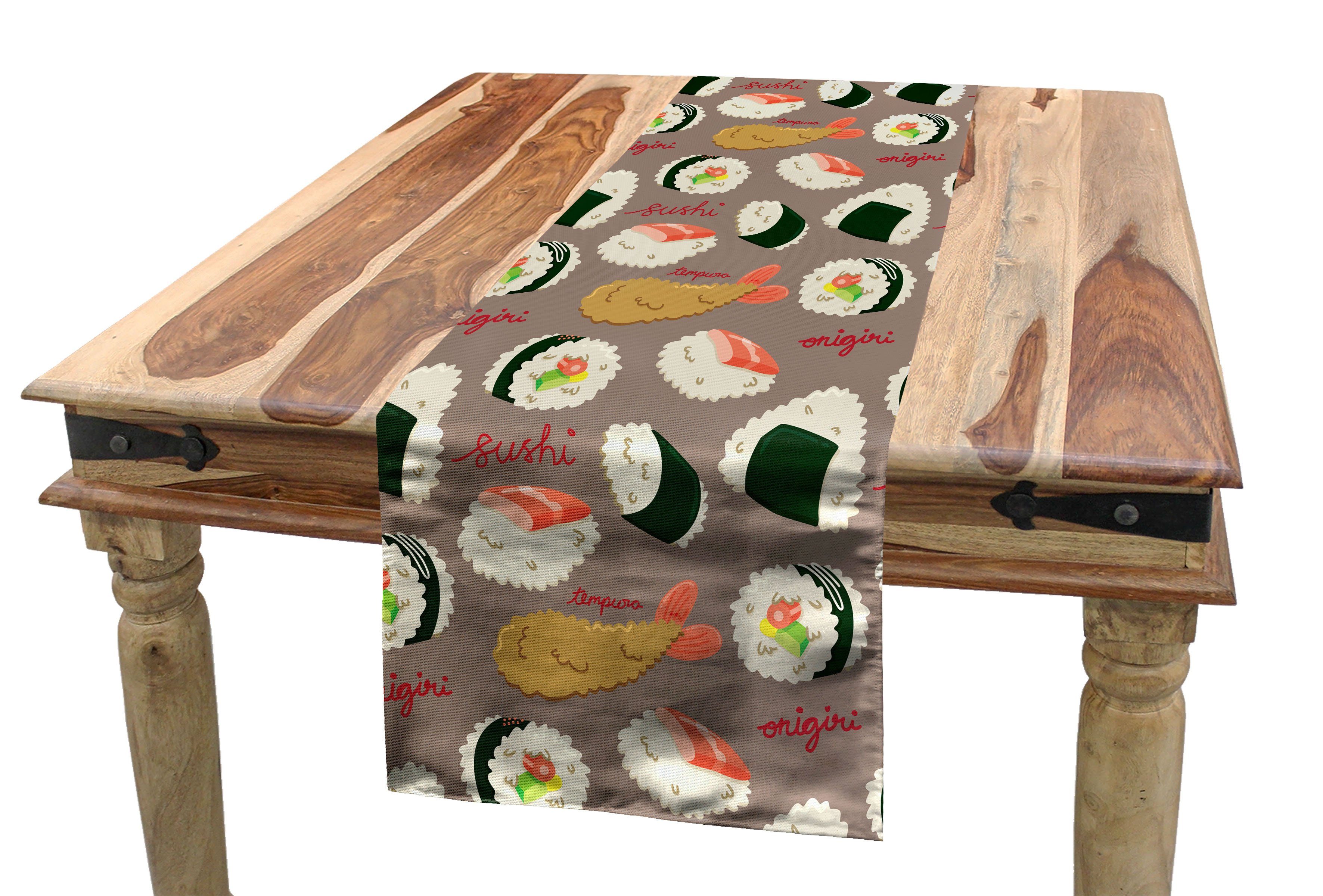 Abakuhaus Tischläufer Esszimmer Küche Rechteckiger Dekorativer Tischläufer, Sushi Köstliches Onigiri und Tempura