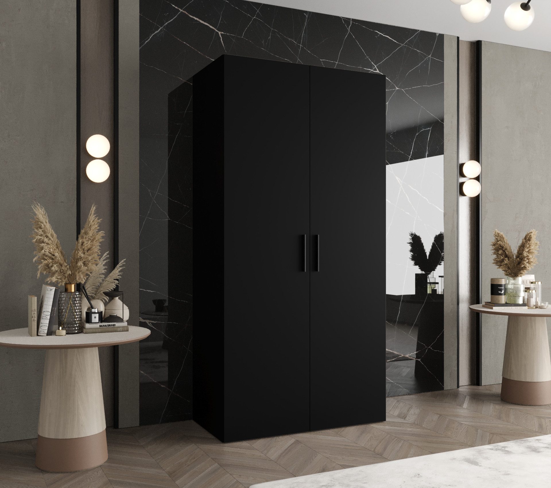 ABIKS MÖBEL Drehtürenschrank BARI 1 Schlafzimmerschrank mit Kleiderstange und Regalen Garderobenschrank Kleiderschrank in 5 verschieden Breiten und 4 Farben