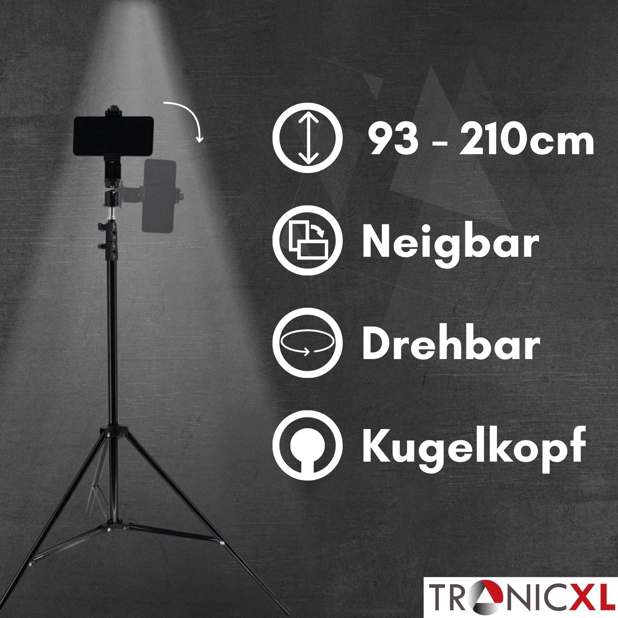 TronicXL Smartphone Stativ drehbar höhenverstellbar bis 2m Kamerastativ Ständer Dreibeinstativ (höhenverstellbar, hoch,groß, mit Kugelkopf)