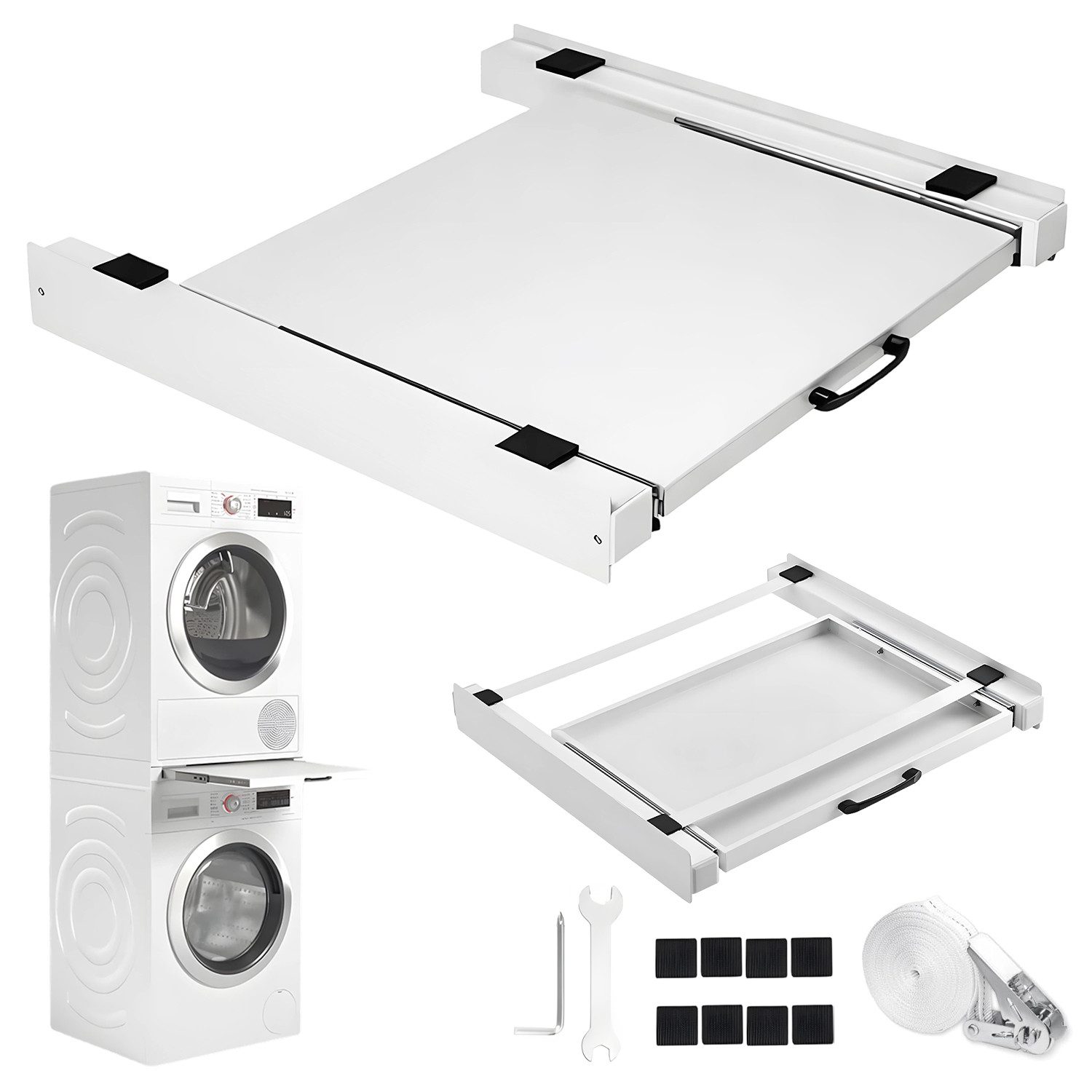 AKKEE Zwischenbaurahmen für Waschmaschinen und Trockner inkl mit Zurrgurt, Allgemein, Verbindungrahmen für Trockner