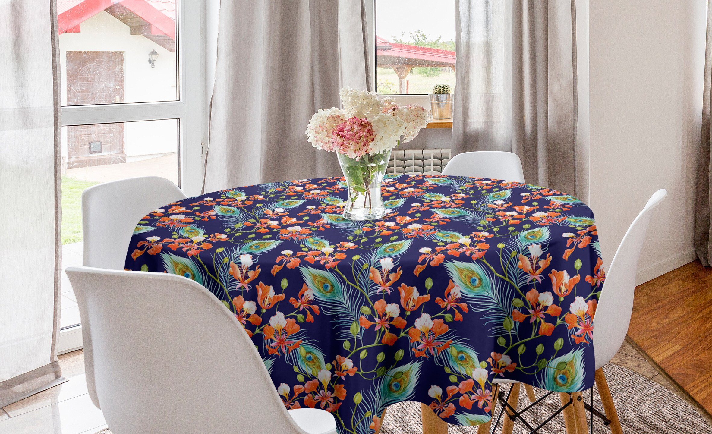 Tischdecke Federn für Boho Abdeckung Tropisch Blumen Esszimmer Abakuhaus Kreis Dekoration, und Tischdecke Küche