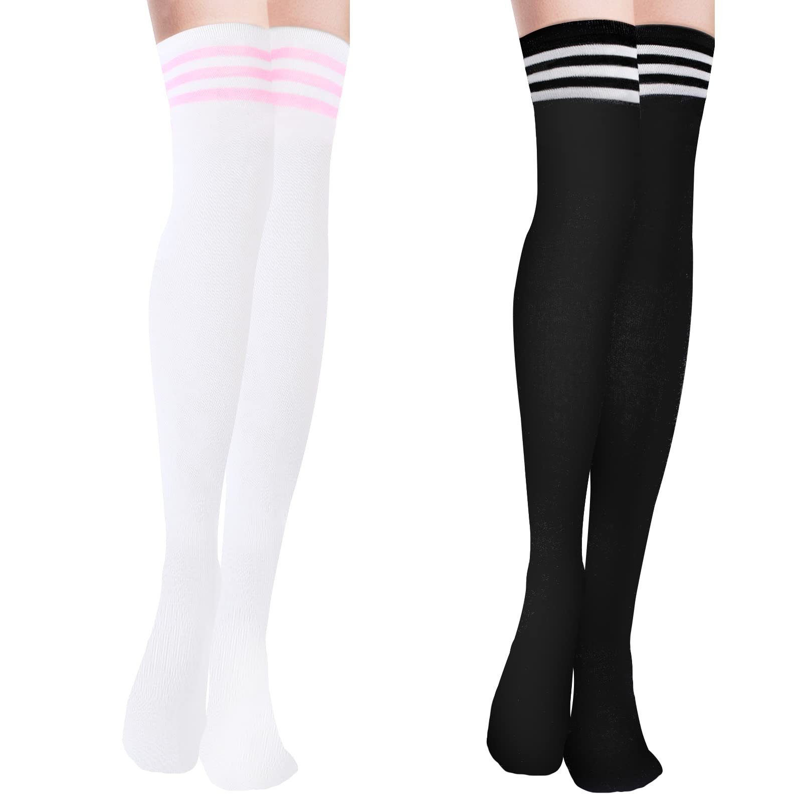 POCHUMIDUU Langsocken 2 Paar Kniestrümpfe Overknee Strümpfe Damen Socks (2-Paar, 2er Pack) Lange Gestreifte Socken,Warme Knee Stockings für Mädchen | Wintersocken