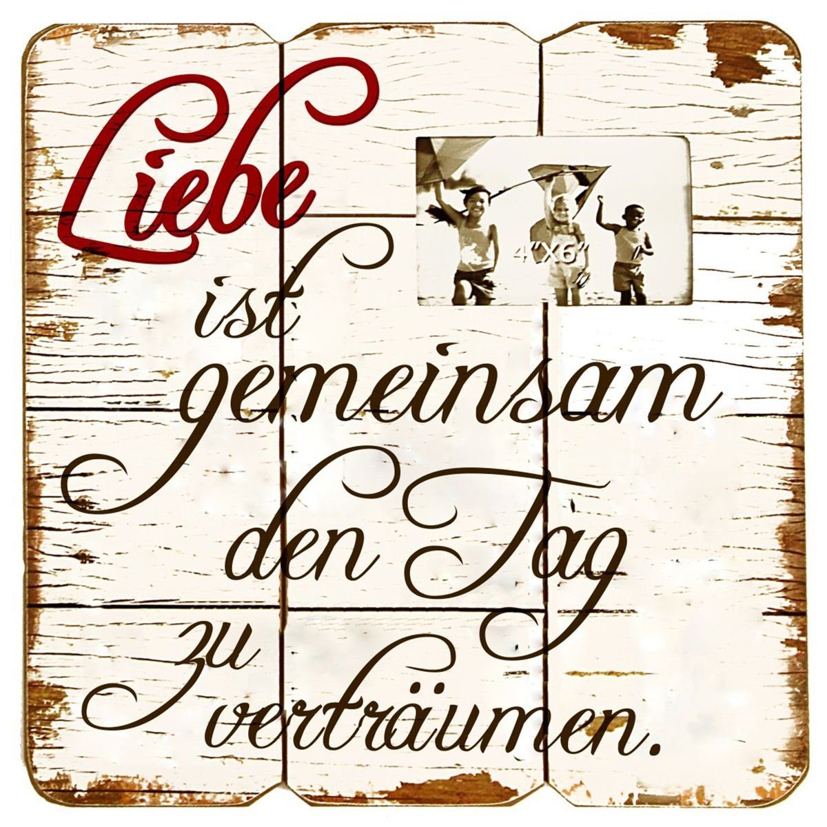 Bild Wandbild Holz Dekoschild Liebe ist mit Bilderrahmen Holzbild